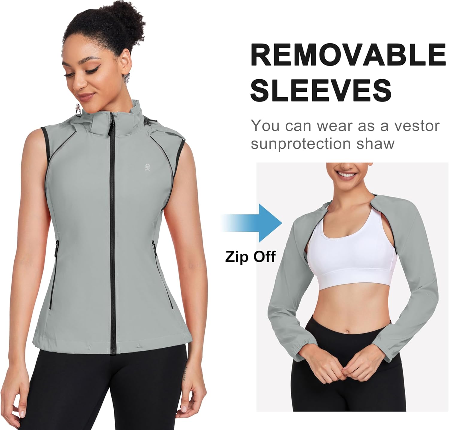 Little Donkey Andy Women's Lightweight Waterproof Cycling Jacket with Removable Sleeves & Hood for Biking Running Golf - Image 3