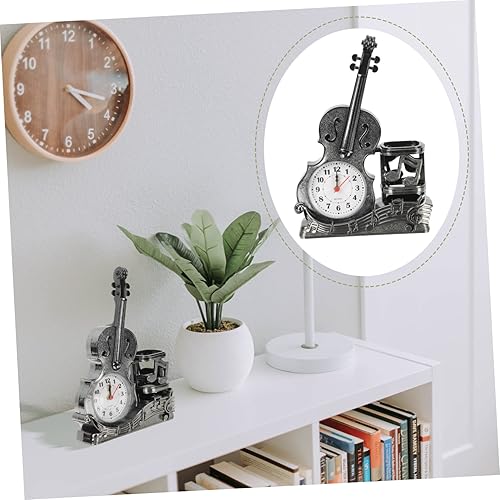 Miniatura 7 de BESTOYARD decoraciones para salas de casa Retro Reloj de mesa Lápiz Taza Violín Estatua Decoración de resina Violín Escultura Dormitorio Reloj