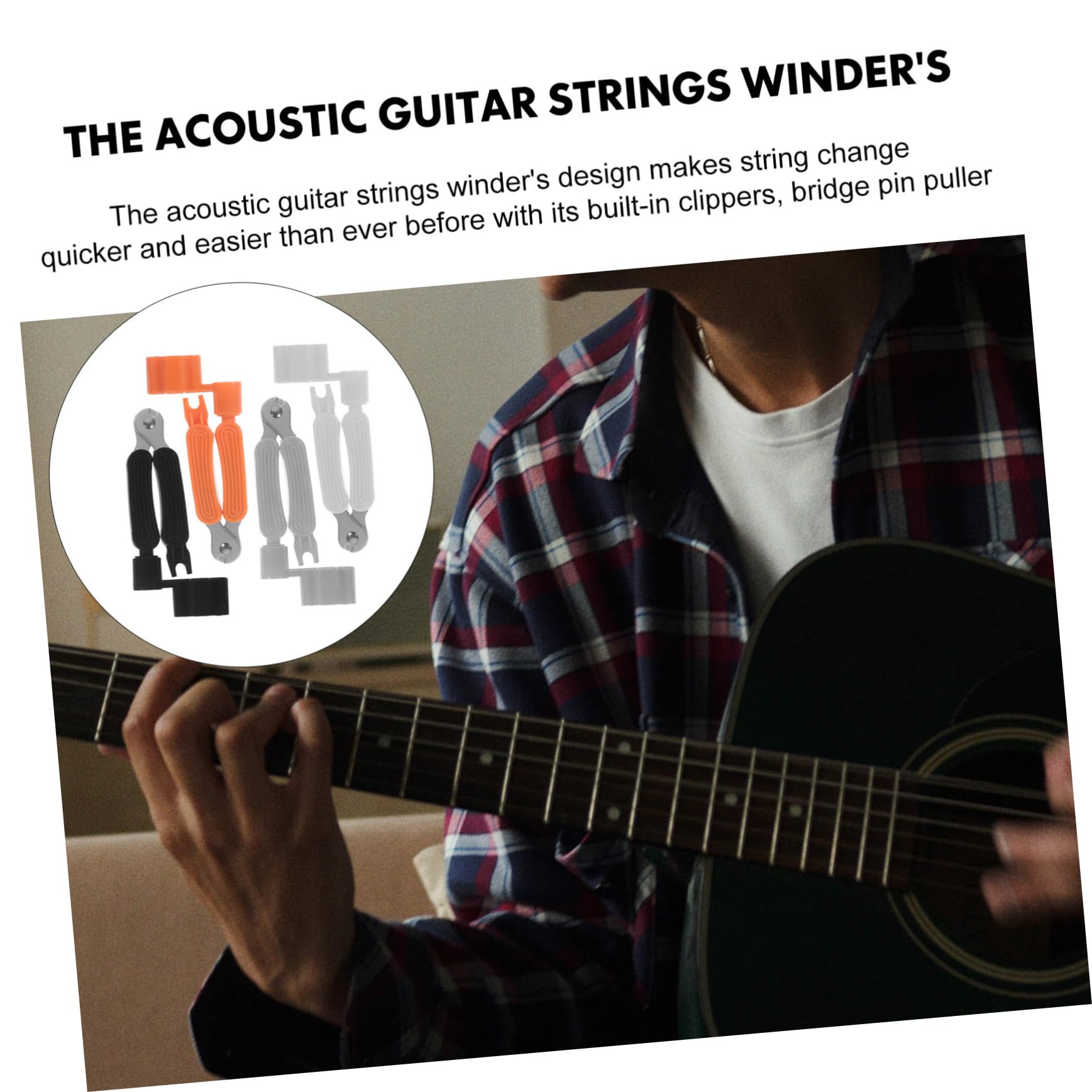 Sosoport Guitar String Peg Puller 4pcs Guitar String Winder and String Clipper Compact Design for Replacement