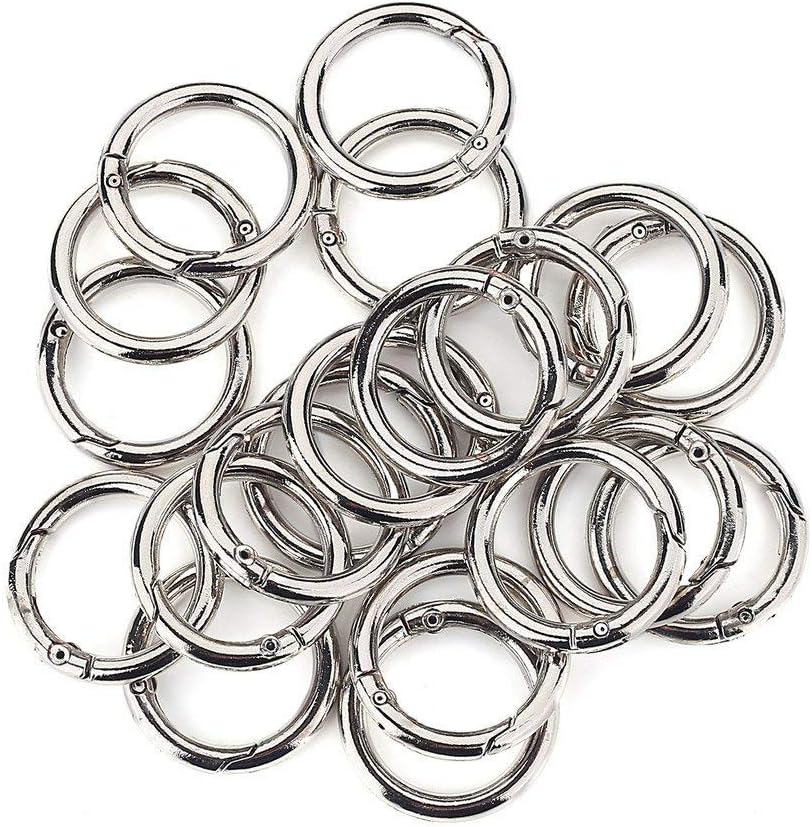 20 Pcs Round Carabiner Gate O Spring Loaded Gate Clips Hook Key Ring Buckle (Silver)