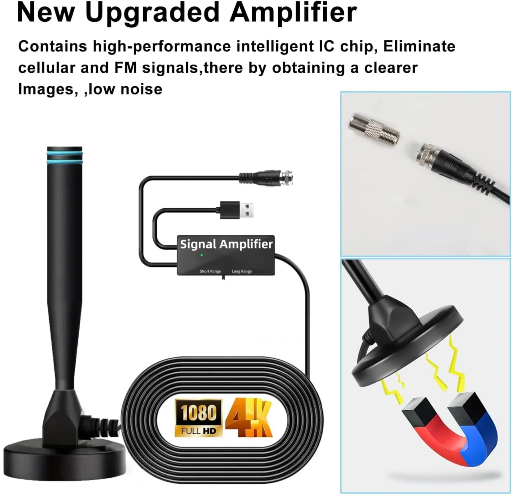 Antena de TV interior para Smart TV, canales locales, recepción de largo alcance, antenas digitales HD con base magnética fuerte