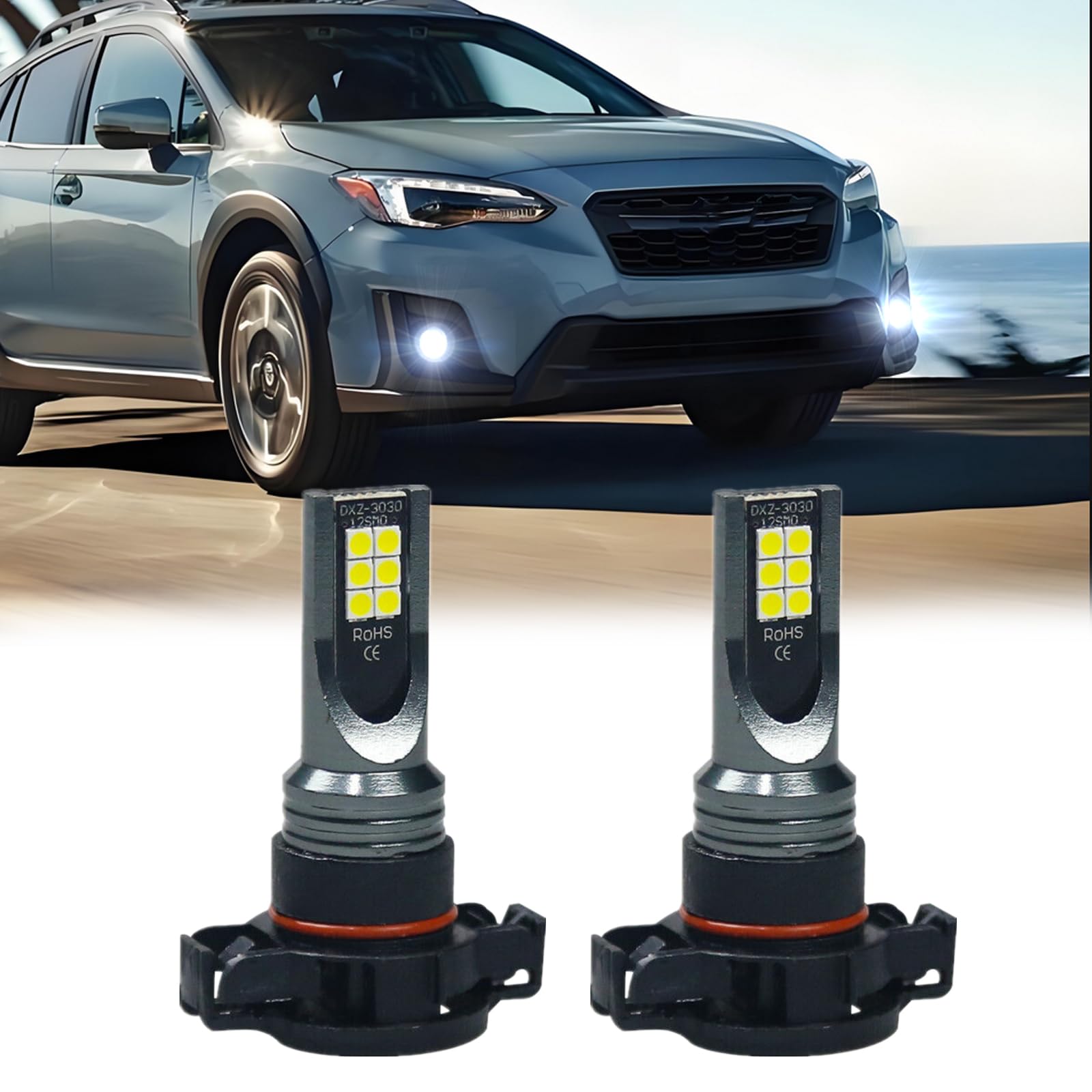 INXXDMJ 5202/2504/12276/PS24W LED Fog Light Bulbs, Fit For Subaru XV Crosstrek 2013-2014 LED Fog Lights,6000K White 300% Super Bright, Plug-N-Play,