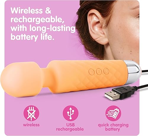 Miniatura 5 de Barra masajeadora Six Nine personal, recargable, inalámbrica, con 20 patrones de vibración, 8 velocidades, incluye bolsa de viaje Melocotón