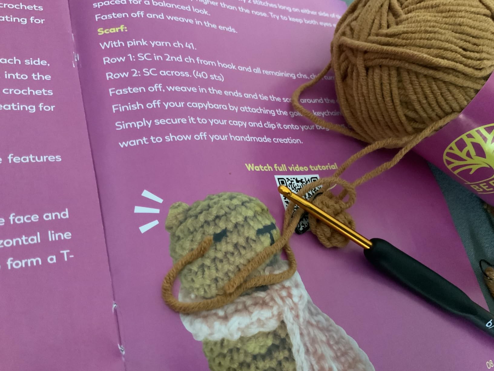 Berstuk Level 3 Intermediate Crochet Kit - Amigurumi Bunny With Carrot Backpack, Complete DIY Stuffed Animal Kit