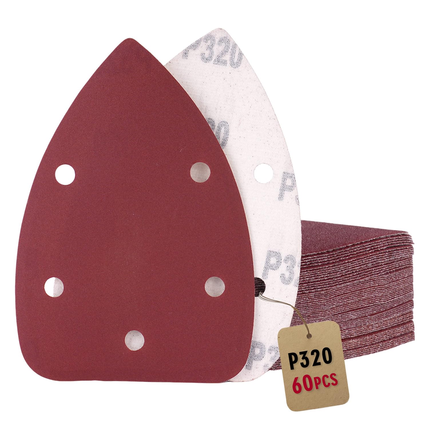 60PCS Mouse Sanding Pads, Mouse Sander Pads P320 Grits, Multi Tool Sanding Pads, 5 Holes Triangle Sandpaper for Mouse Sander Pads
