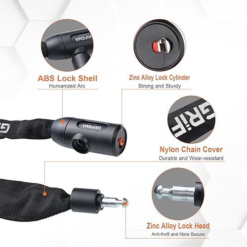 Miniatura 4 de GRIFEMA GA1201-12 Candados de cadena de bicicleta con 2 llaves, cerradura de bicicleta de alta seguridad de 47.2 in para bicicleta ciclo, moto,