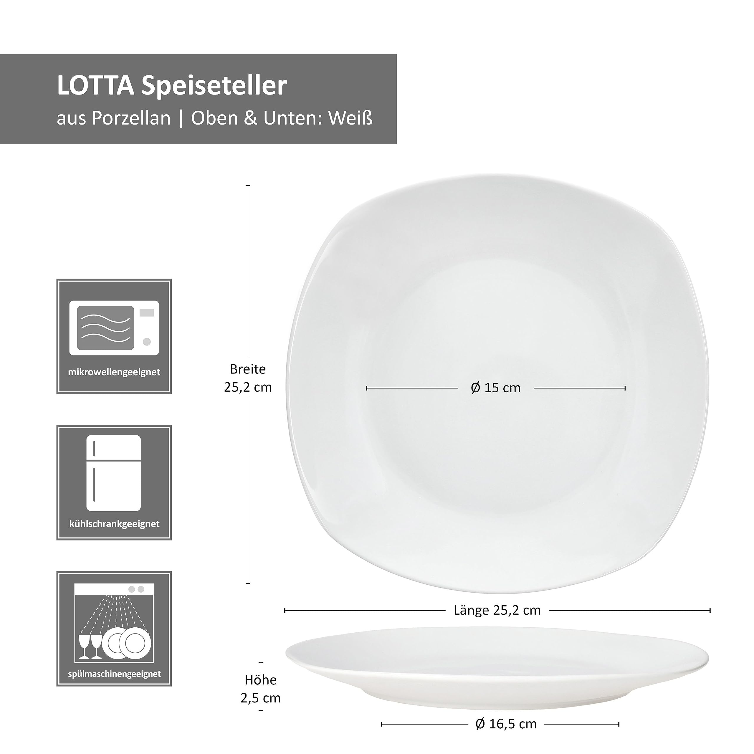 MamboCat Lotta - Set di 6 piatti piani in porcellana bianca per 6 persone, piatti grandi per pasti principali, grigliate e così via. Stoviglie eleganti per colazione, pranzo, caffè e pane
