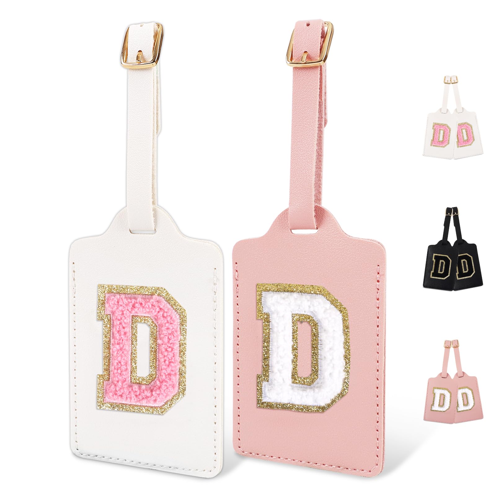2Pack Initial Letter Luggage Tag Set for Suitcases, Suitcase Luggage Identifier Name Tag, PU Leather TSA Approved Luggage Tags for Men Women Kids