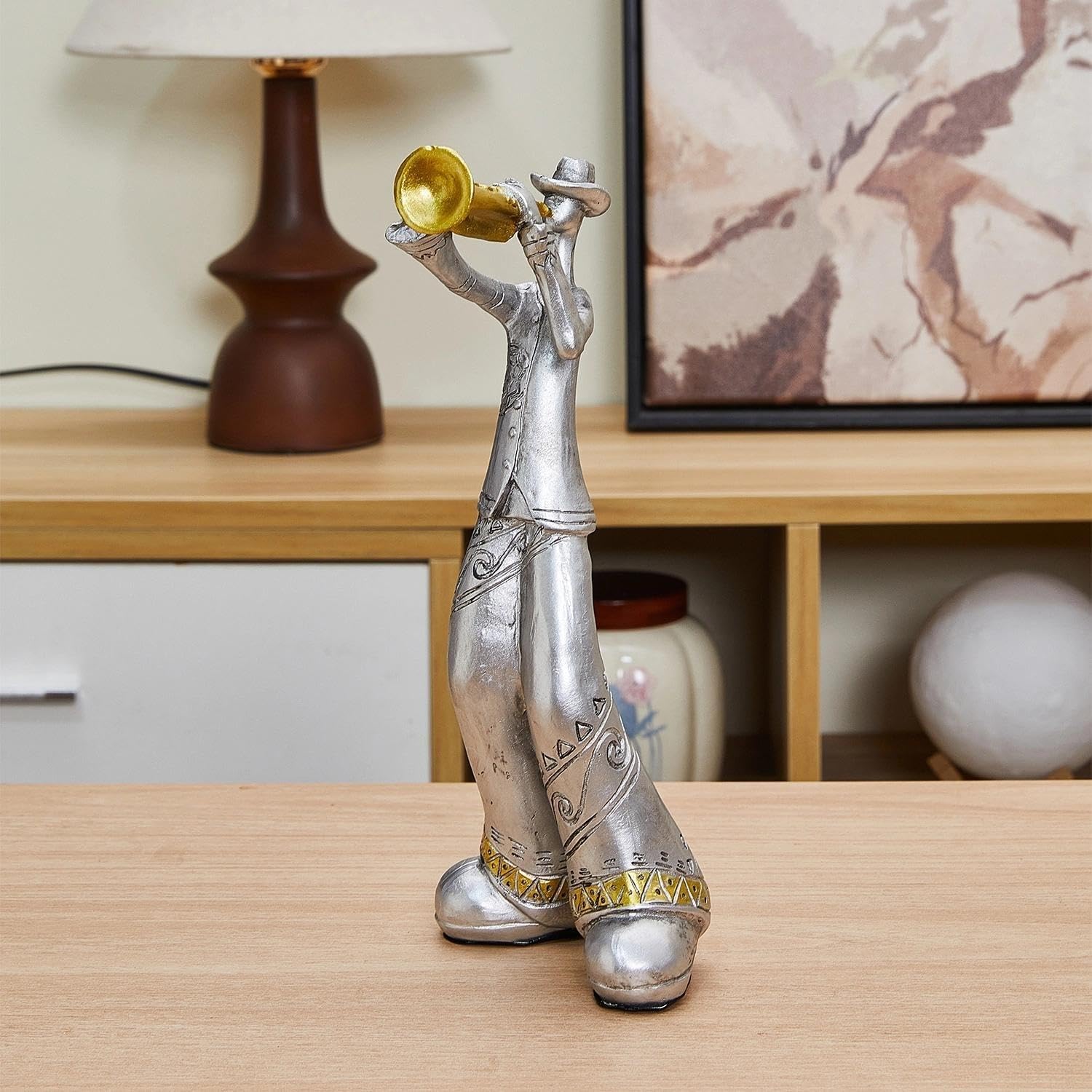 YUZDNM Jazz Saxophonist Figurine, Resin Retro Saxophone Player Sculpture Home Office Desk Decor Ornament, Classic Melody Playing Statue Housewarming Gift(#e)