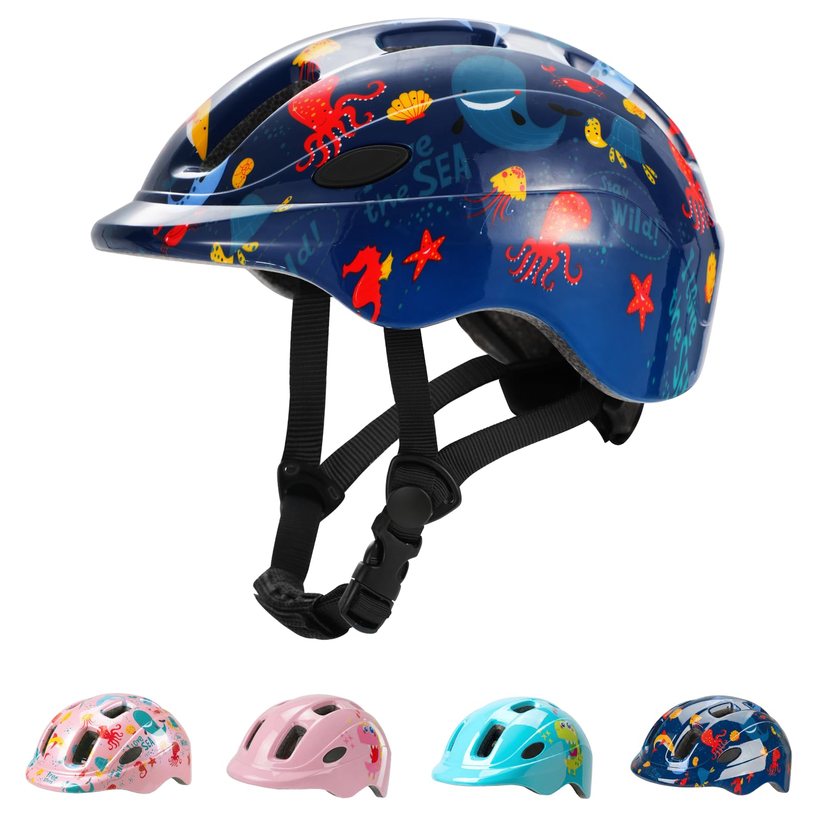 Favoto Kids Children Bike Helmet - CE Certified Lightweight Adjustable Toddler Bike Helmet for Girls Ages 3-5 Size S (48-52 cm) Blue Ocean Design for Scooter Cycling and Outdoor