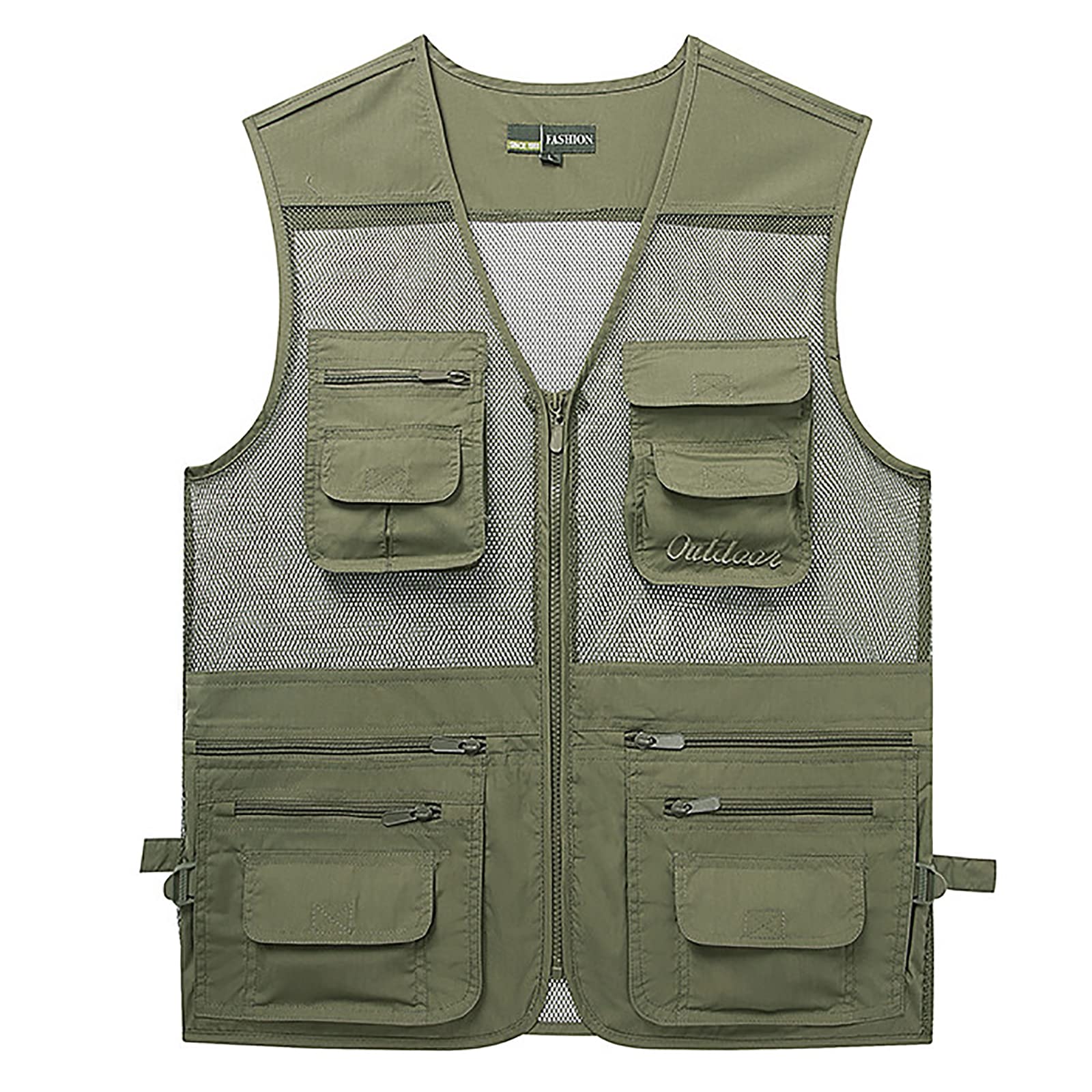 Hombres Chaleco de Pesca con Multibolsillo Secado Rápido para Caza Senderismo Fotografía Chaleco(Size:5XL,Color:Verde)