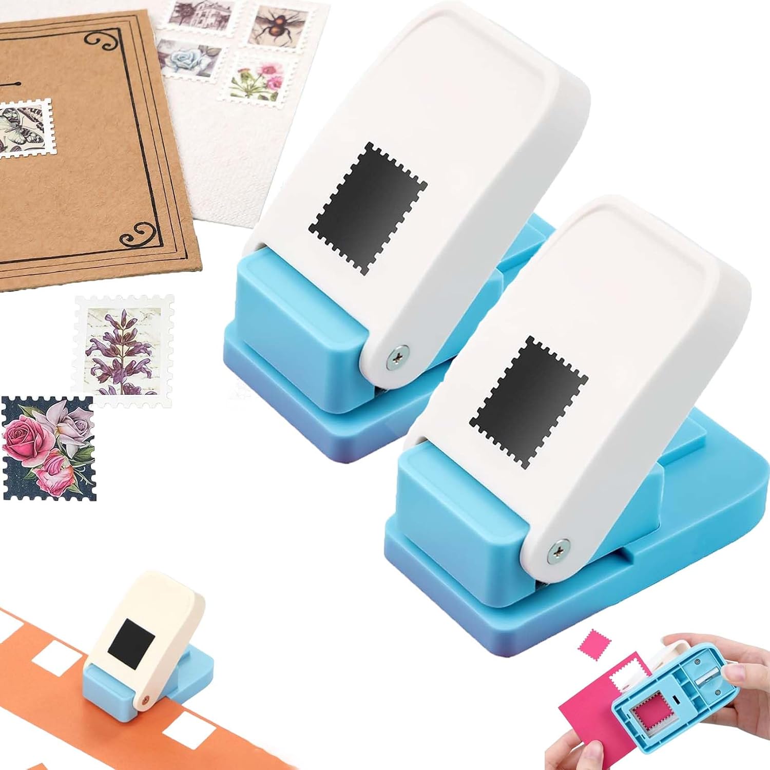 2026 Upgrade Postage Stamp Puncher Square,Square Punch 1 Inch,Stamp Shaped Paper Punch,Portable Effort-Saving Tool for DIY Cardboard Scrapbook Postage Envelope Labels Wrapping (3PCS)