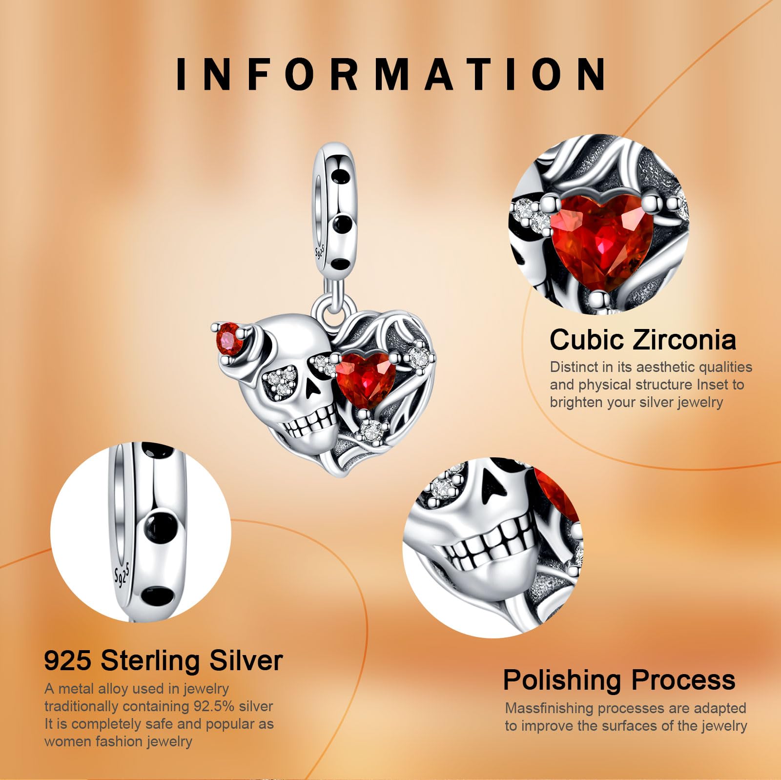 925 Sterling Silver Charm Femmes Bracelets Collier Crâne Coeur Pendentif Rubis Pendentif Coeur Or Rose bicolore Interlock Double Étoiles & Lune Clé Aile d'Ange Amour Pensée