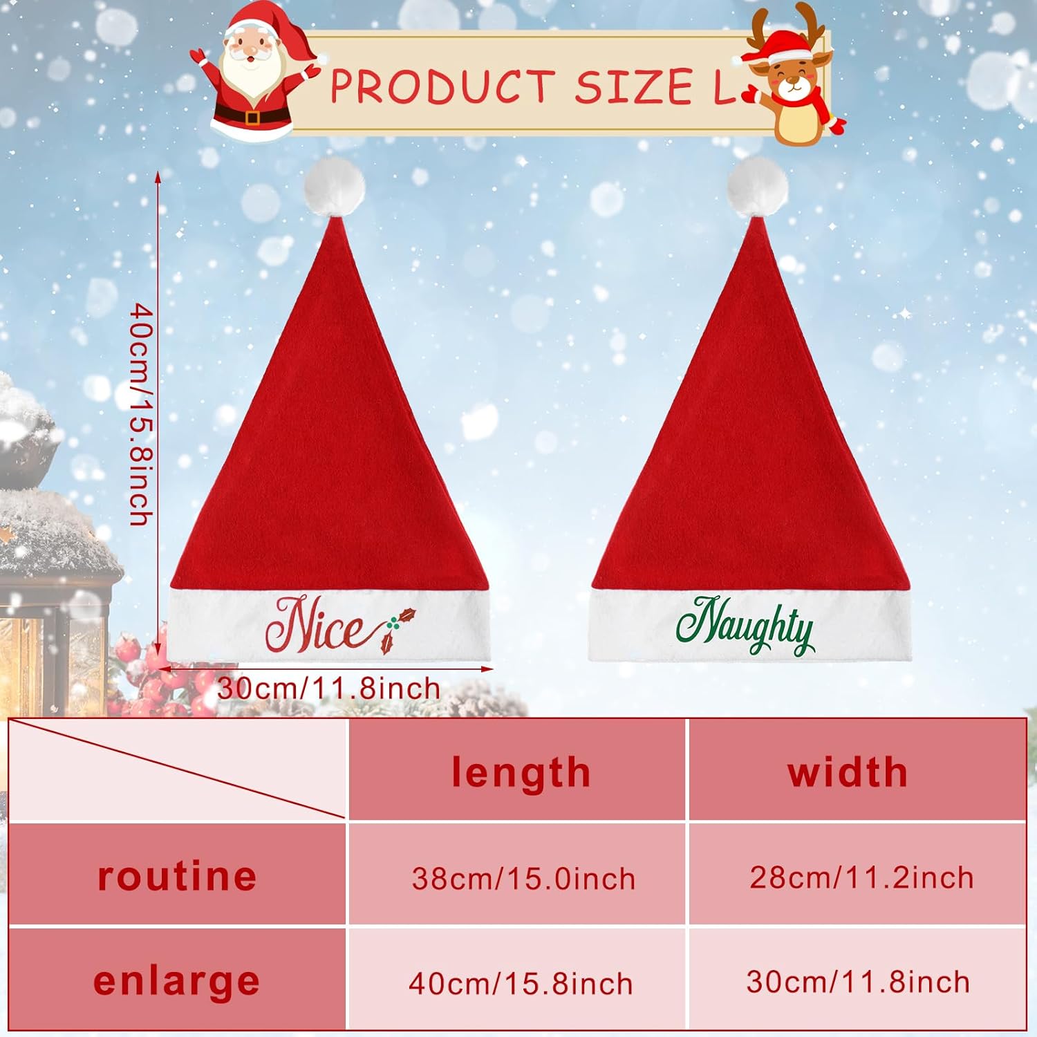 Shinymoon 24 Pieces Christmas Santa Hats Non Woven Fabric Naughty and Nice Santa Hats for Adult Men Women Kids Party Holiday
