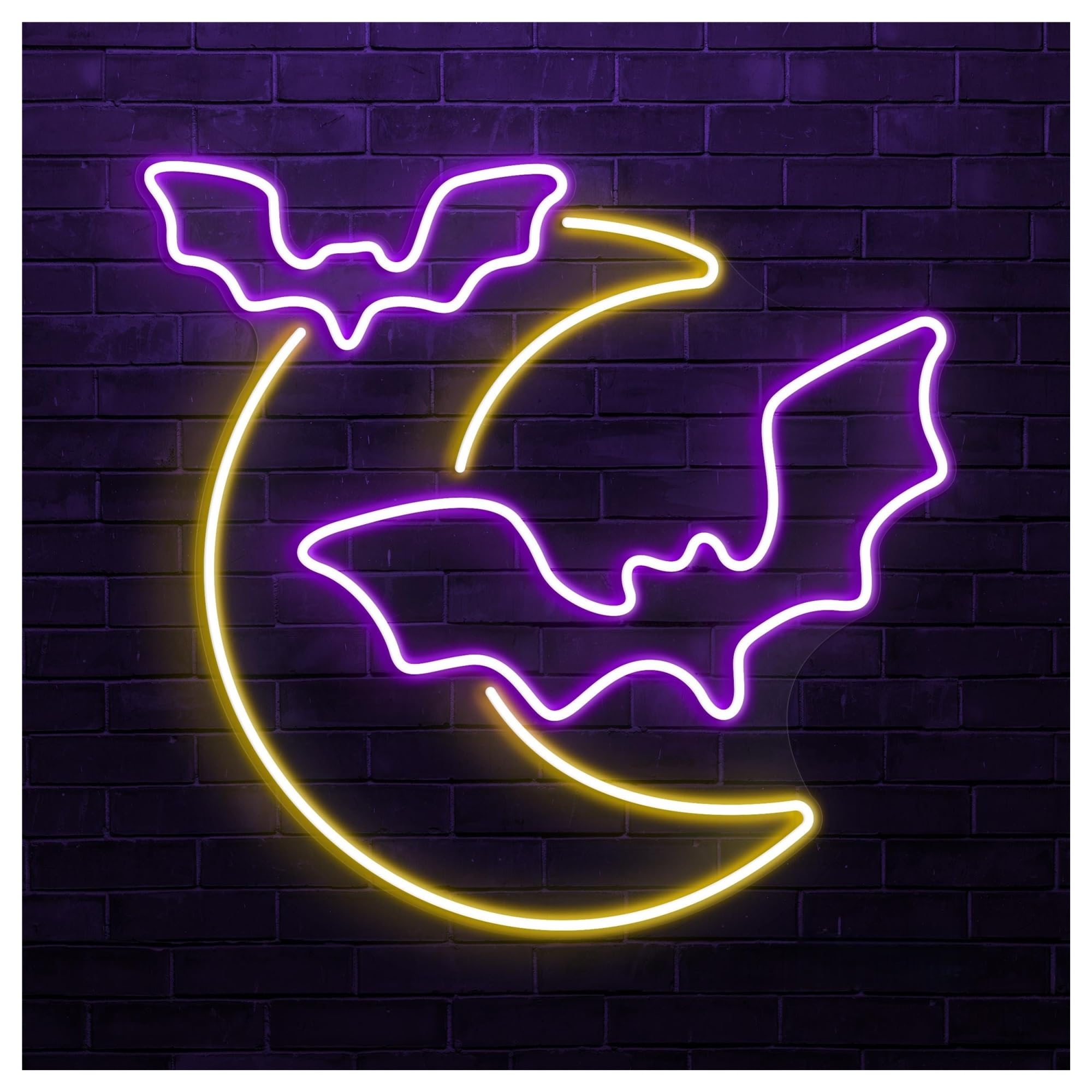 RONGCH Hanging Art Signs Moon Bats Neon Sign, Suitable for Bedroom Wall Decor with Brightness Adjustable 46cm