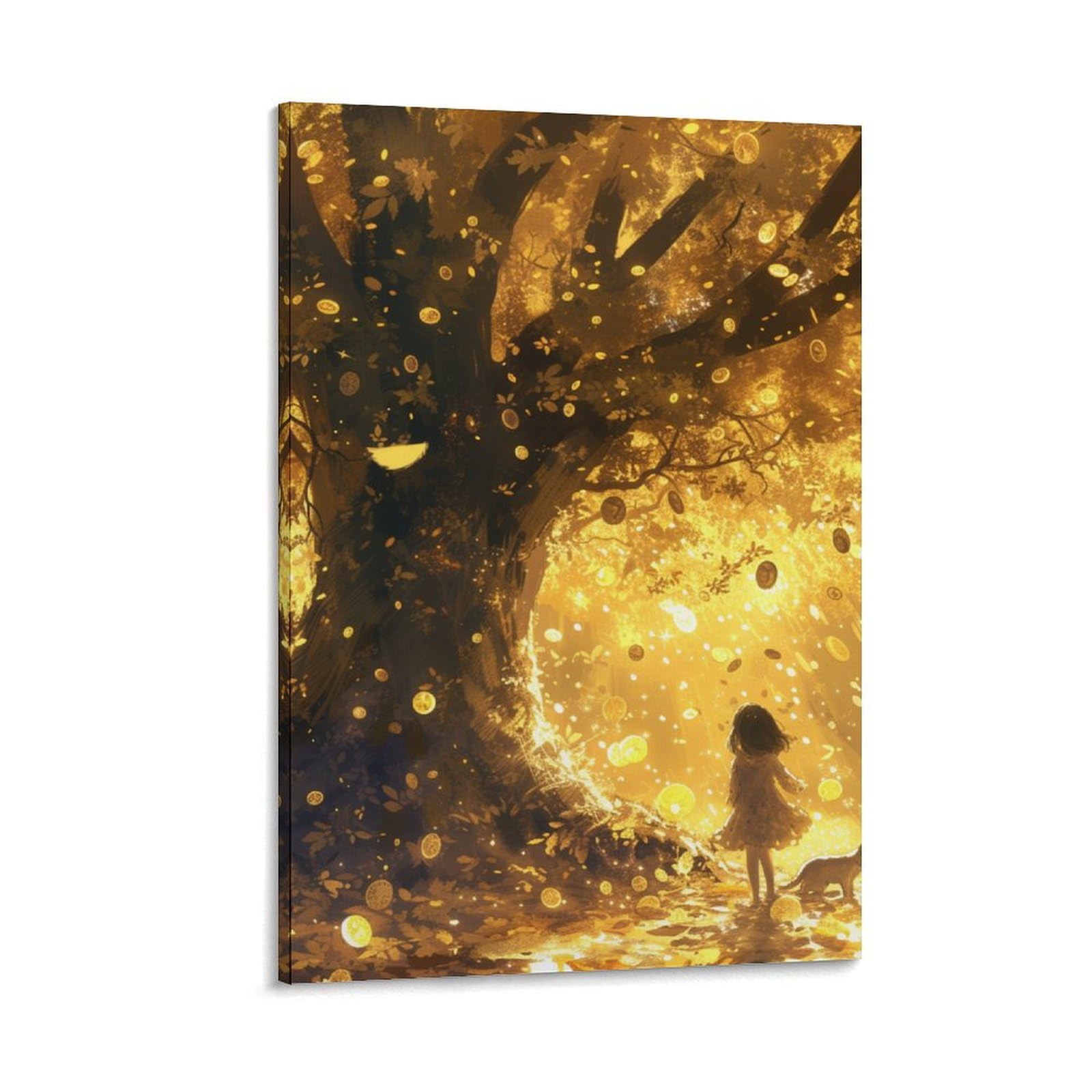 DHBANEIOK Golden Leaves Canvas Wall Art Customised Personalised Photo on Canvas for Bedroom Room Picture Digitally Printed 16x24inch(40x60cm)