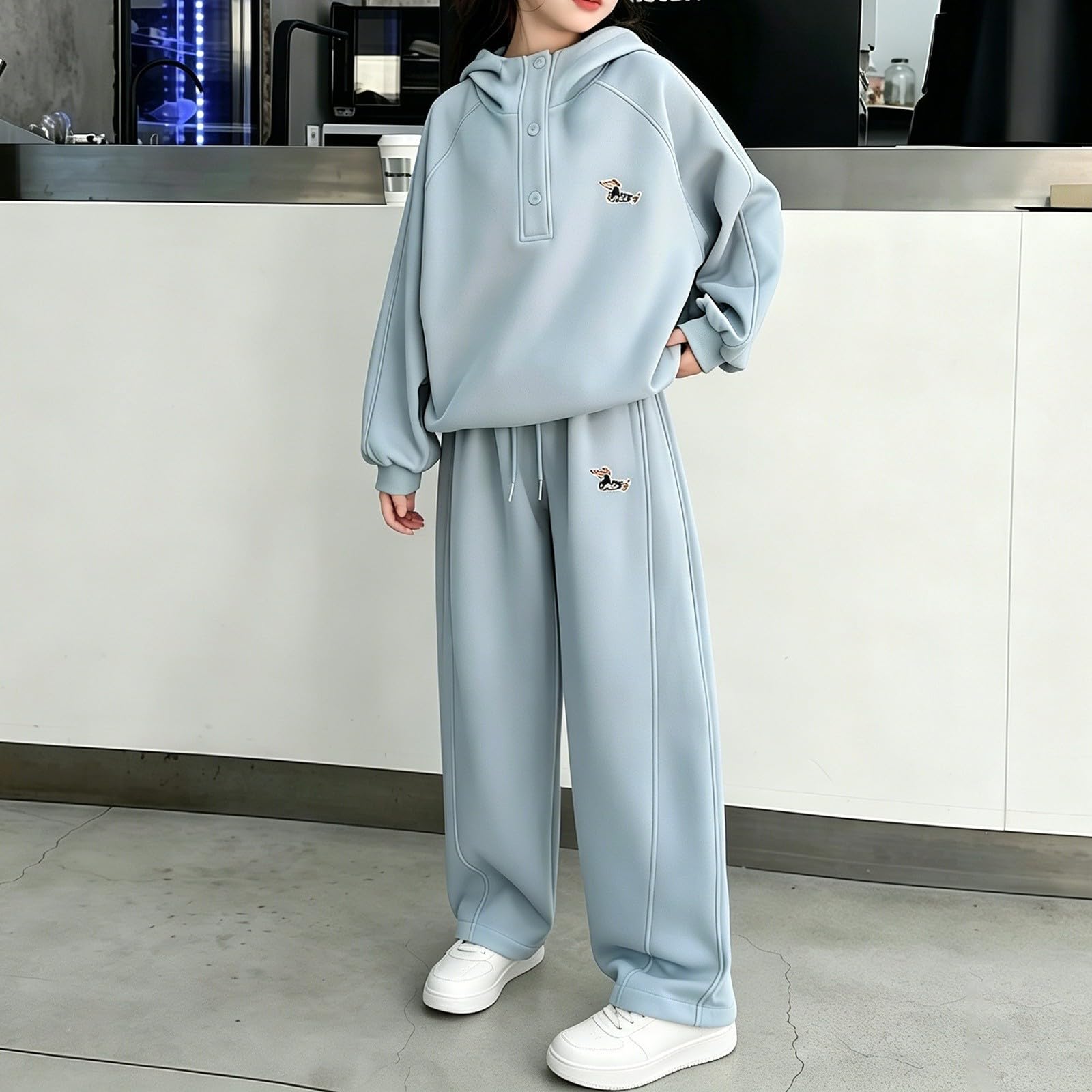Mädchen Hoodie Weites Bein Sweatpants Trainingsanzug-Set