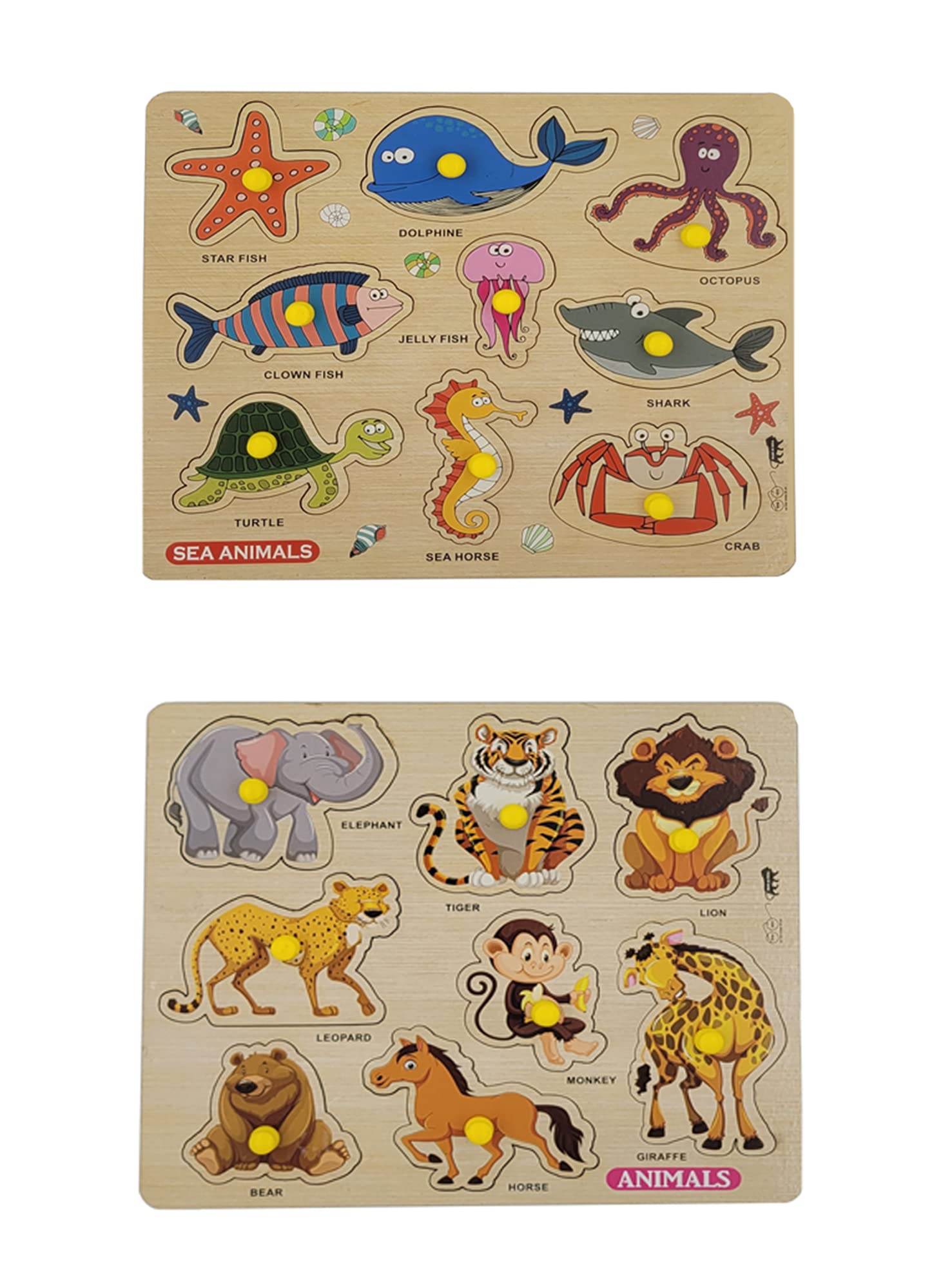 APPSTER Colorful Animals & Sea Animal Wooden Puzzle Toy for Kids Jigsaw Puzzles for Adults Baby Learning Educational Toys Board Game (Pack of 2)