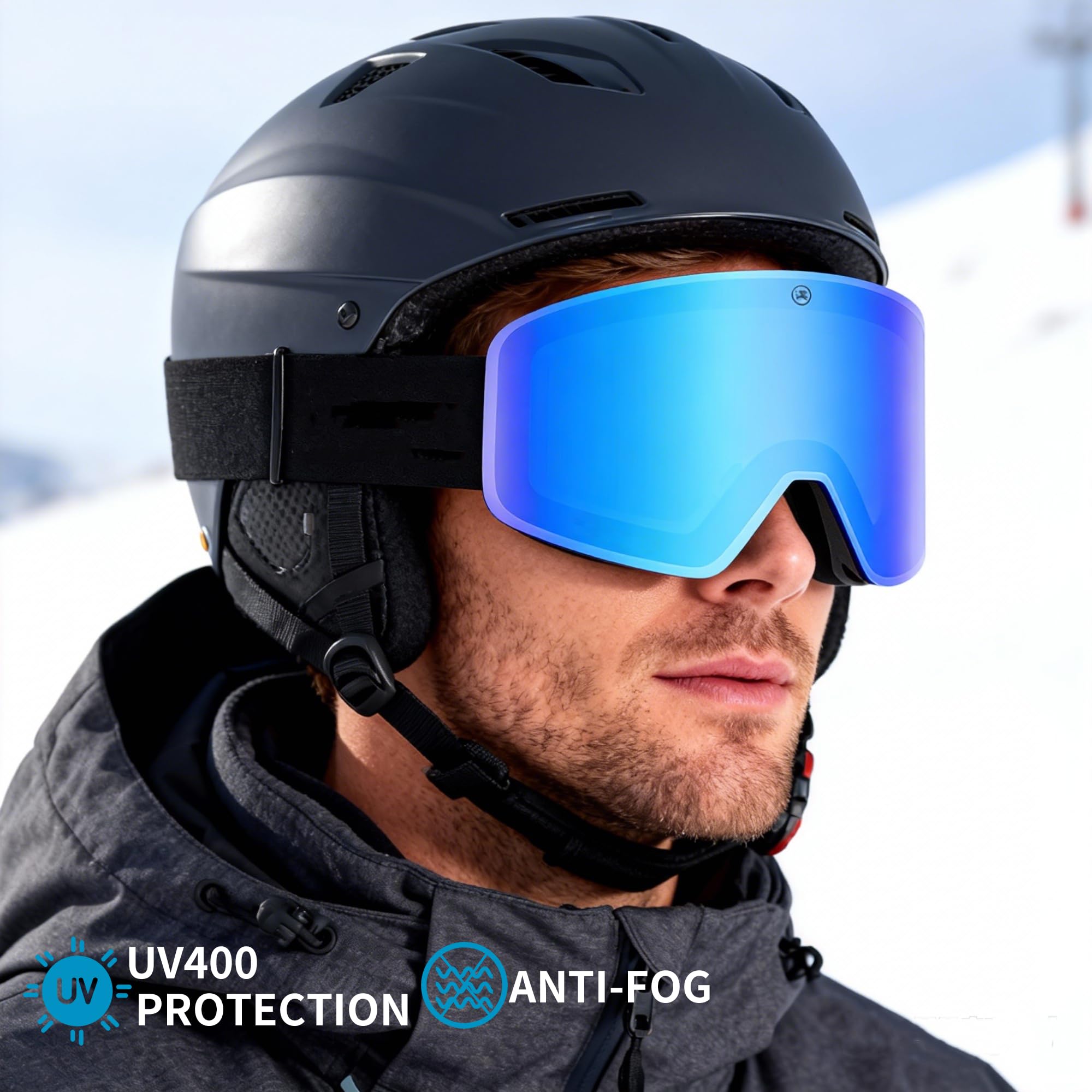 OTG Lunettes de ski photochromiques sans cadre - Adaptives à la lumière - Anti-buée - Protection UV - Pour homme et femme