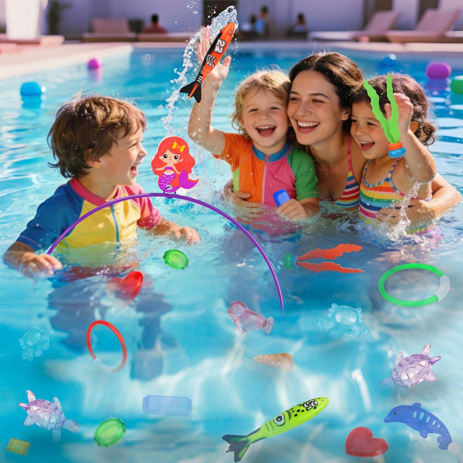 Pool Diving Toys for Kids: Airyard 31 PCS Underwater Swim Rings and Diving Game Set Fun Pool Game Backyard Summer Water Toys for Birthday Party Toddlers Kids Teens Adults