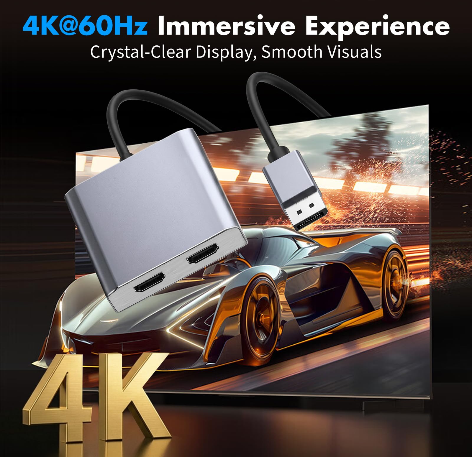 Adaptateur DisplayPort vers double HDMI 1 entrée 2 sorties, répartiteur DP vers HDMI 4K @ 60 Hz pour deux écrans, hub MST à affichage étendu pour PC Windows, carte graphique NVIDIA/AMD [Mac OS
