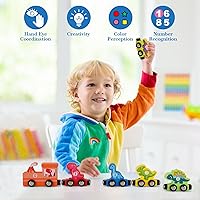 Vista 6 de NASHRIO Juguetes de dinosaurio para niños de más de 36 meses, juego de tren magnético de madera de dinosaurio, divertidos regalos educativos