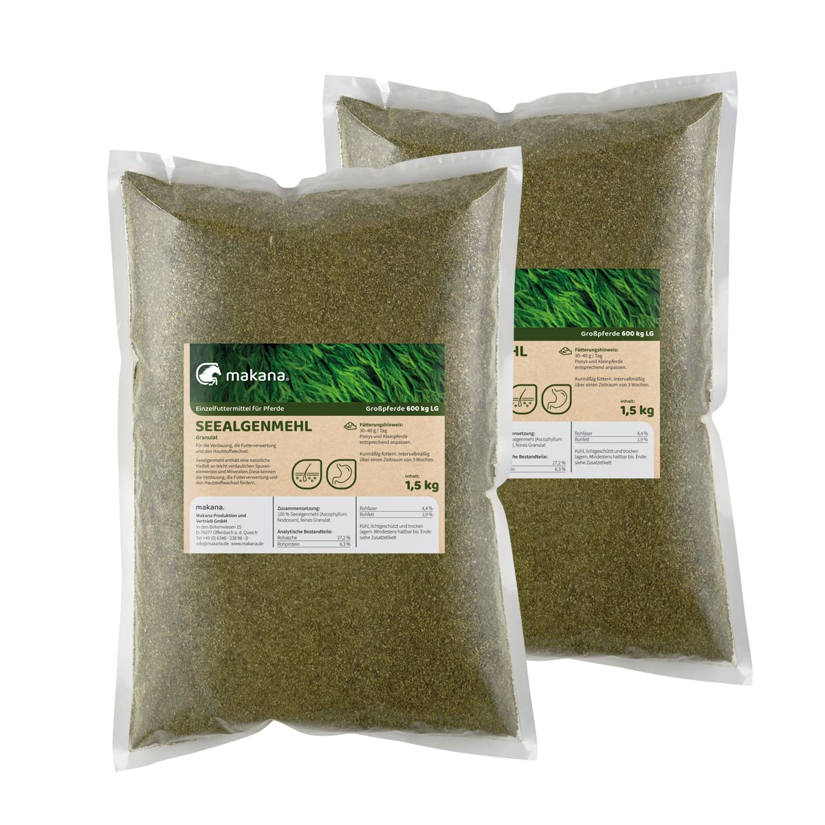 Makana Farine d'algues marines PUR 2 x 1,5 kg pour la digestion