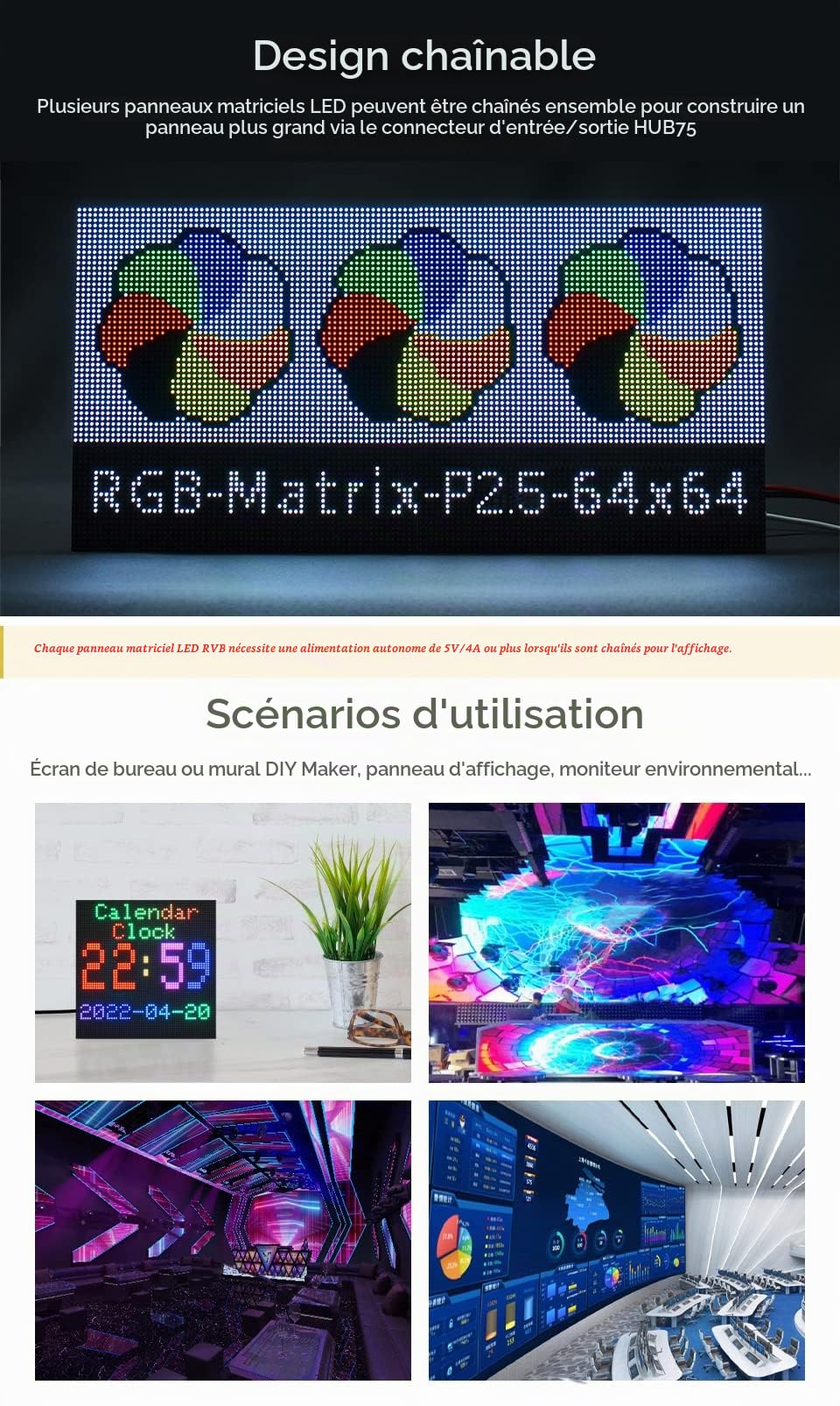 Waveshare RGB Full-Color LED Matrix Panel 2.5mm Pitch 64x64 Pixels Adjustable Brightness Compatible with Raspberry Pi/Pico/ESP32