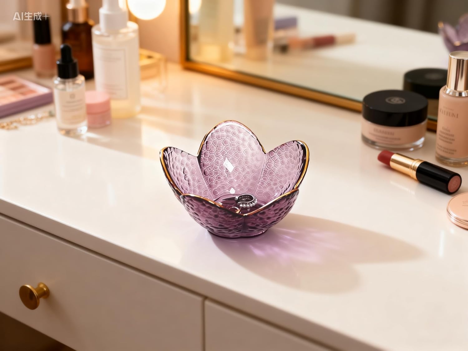 1pc Flower Ring Plate Jewelry Storage Tray Ring Holder for Dressing Table, Bedside Table, Bathroom Decoration, Valentine's Day Christmas Birthday Gift for Women (Purple Flower)