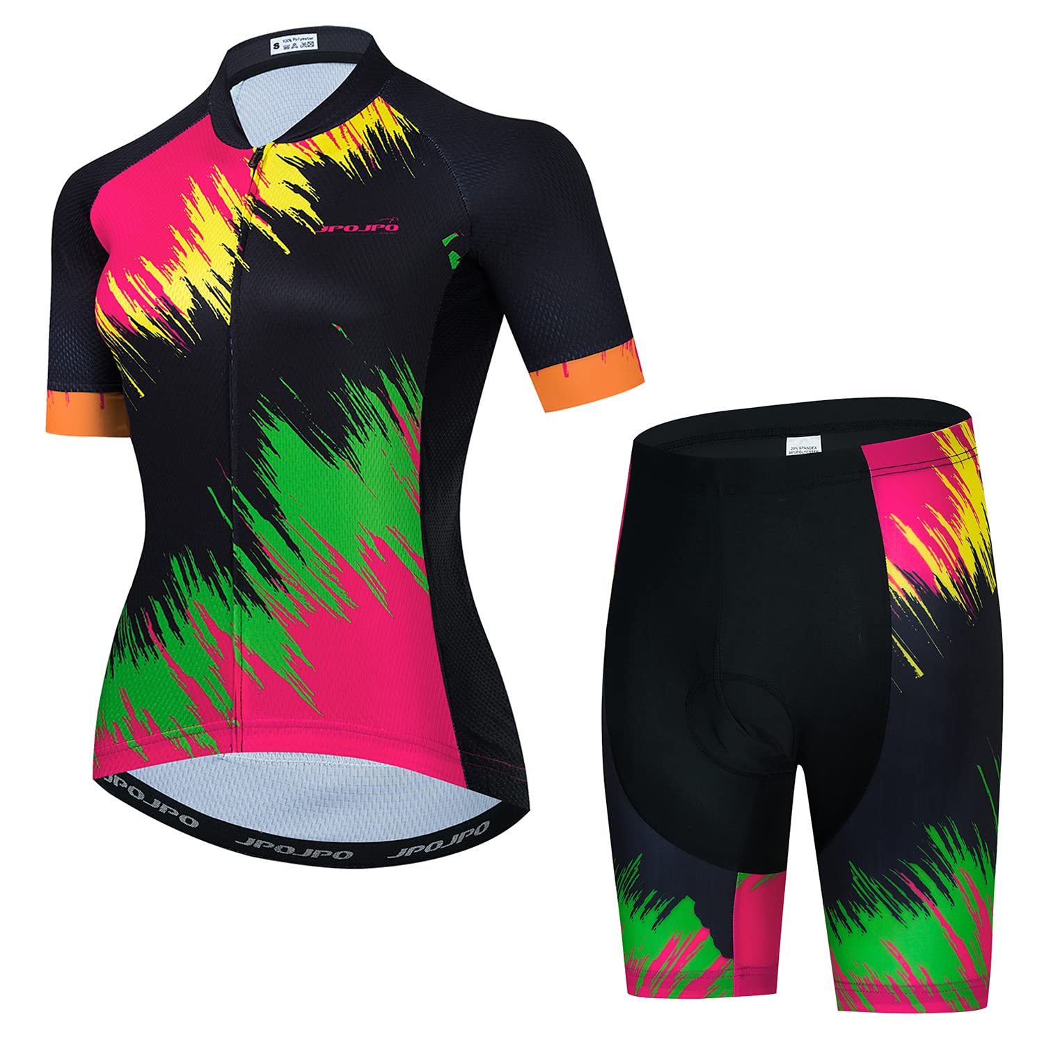 JPOJPO Women's Cycling Jersey and Shorts Set Short Sleeved Bike Jersey Breathable Clothing 3D Gel Pad Shorts Quick-Dry S-2XL