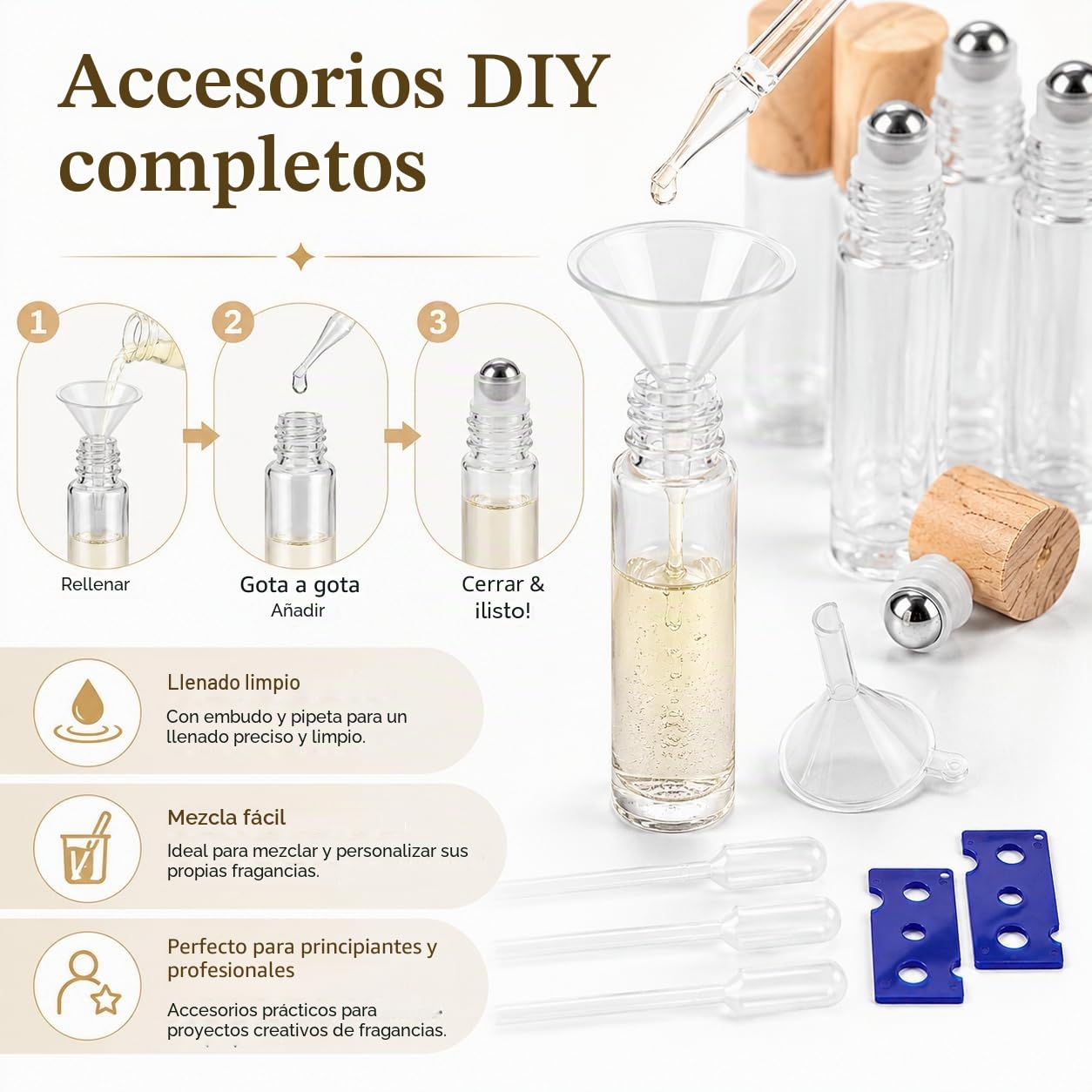 CYEER 24 Piezas Frascos Roll-On Vacíos 10ml, Frascos de Vidrio Transparente para Aceites Esenciales, Spa, Masaje, Aromaterapia