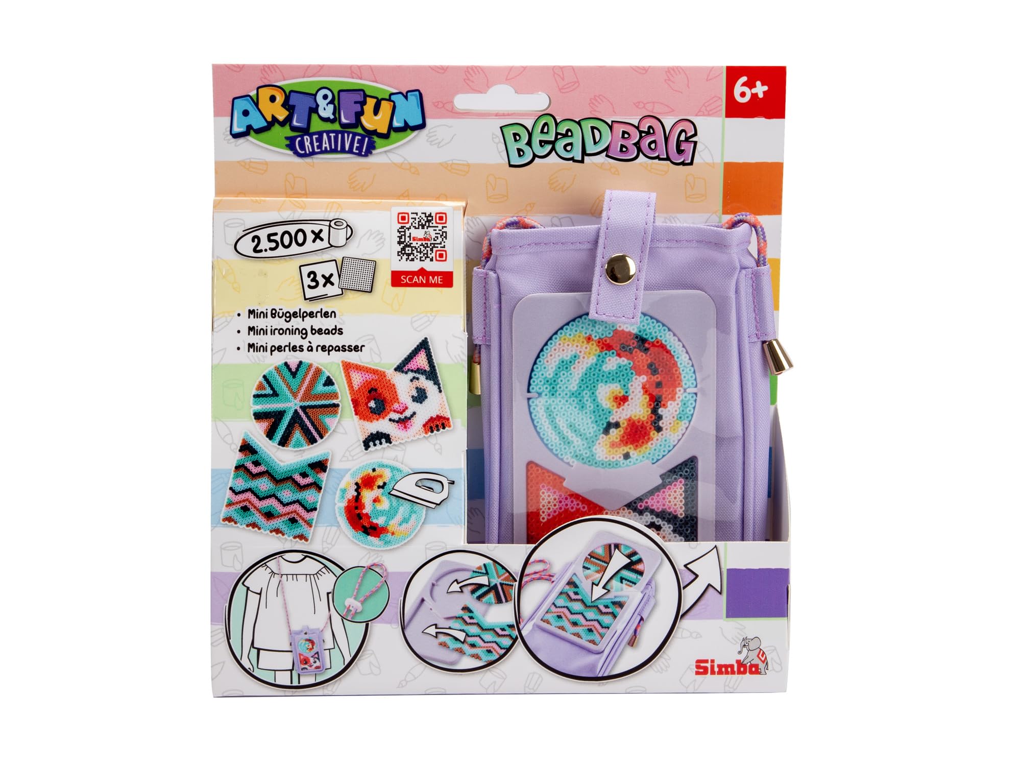 Simba Art and Fun 106374698 Beadbag Mobile, 2500 Beads, Pegboard, Tweezers, 2 x Ironing Plates, Ironing Paper, Bag for Mobile Phones 9 x 16 cm, Instructions (English Language not Guaranteed), from