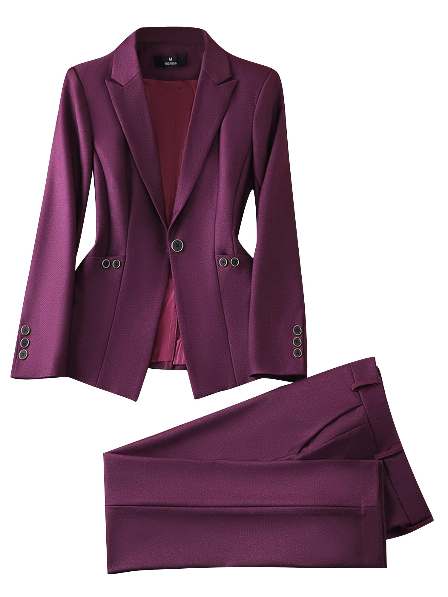 Womens 2 Piece Suit Formal Notched Lapel Slim Fit Business Office Work Tuxedo Blazer Pants Set