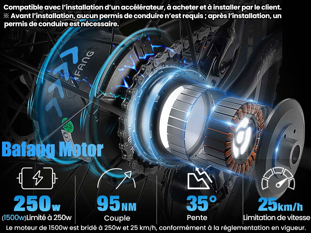 Vélo Électrique en Aluminium Ranger 26Pouces, 250W 25 km/h 52V 20Ah 1040Wh 128 km, Amortisseur à air, Freins à Disque Hydrauliques