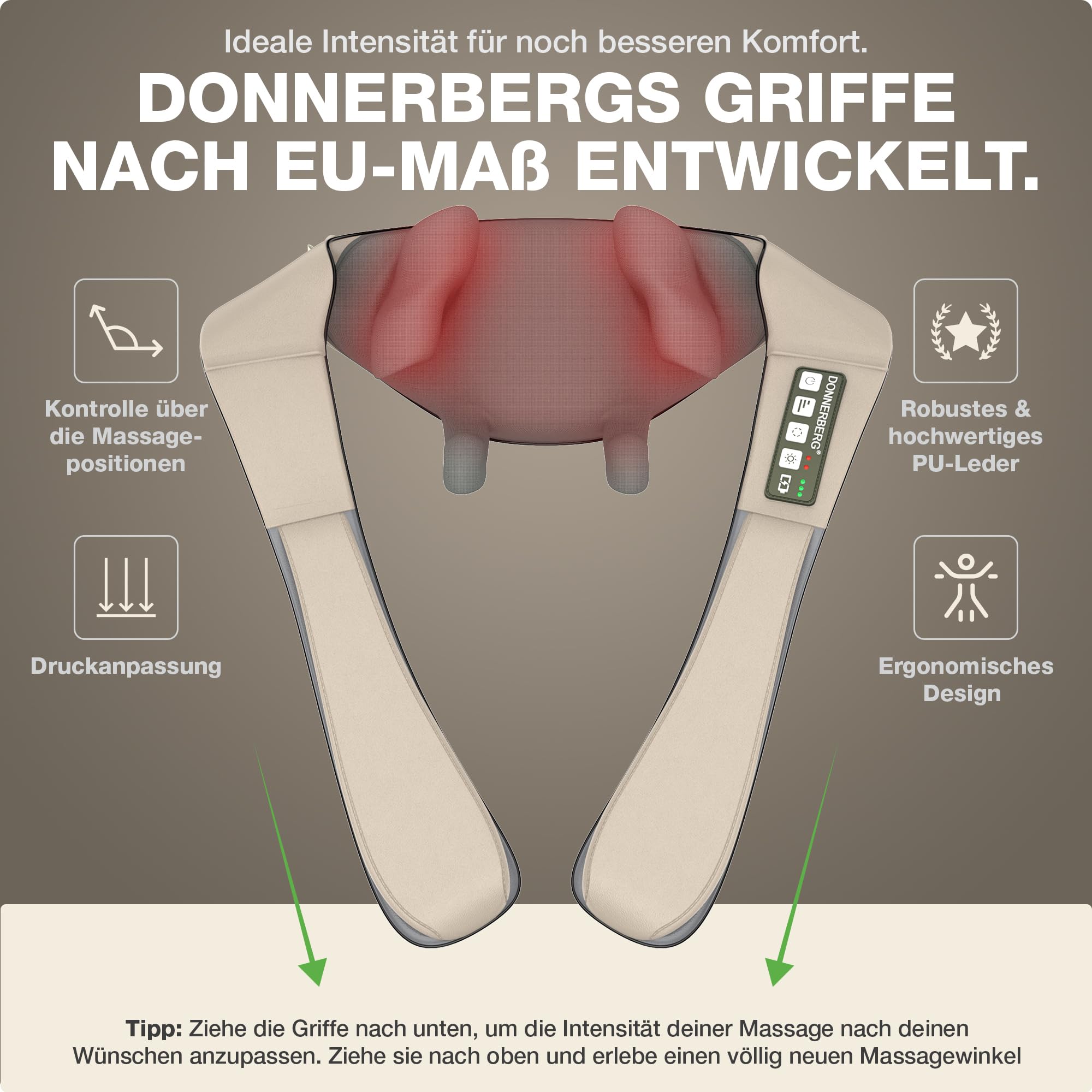 DONNERBERG® Proneck Nackenmassagegerät Kabellos, Shiatsu & Tiefenmassage | Massagegerät mit Wärme & Infrarot – Intensive, Kraftvolle Massage für Nacken, Schultern und Trapezbereich, TÜV-geprüft