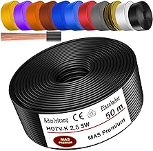 MAS Premium From 5 to 100 m Core Cable H07 V-K 2.5 mm² SW, HBL, GNGE, RT, DBL, BR, OR, GR, WS, VIO or GE Single Wire Flexible (Black, 50 m)