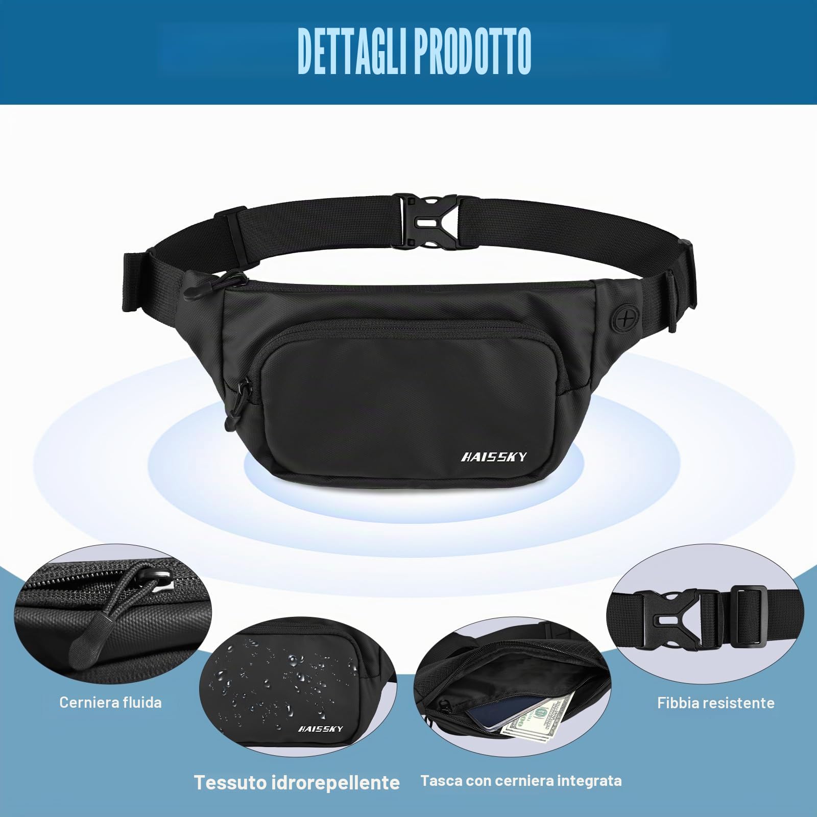 HAISSKY Marsupio Cintura da Corsa Impermeabile Uomo Donna Running Borsa a Tracolla Jogging Viaggi