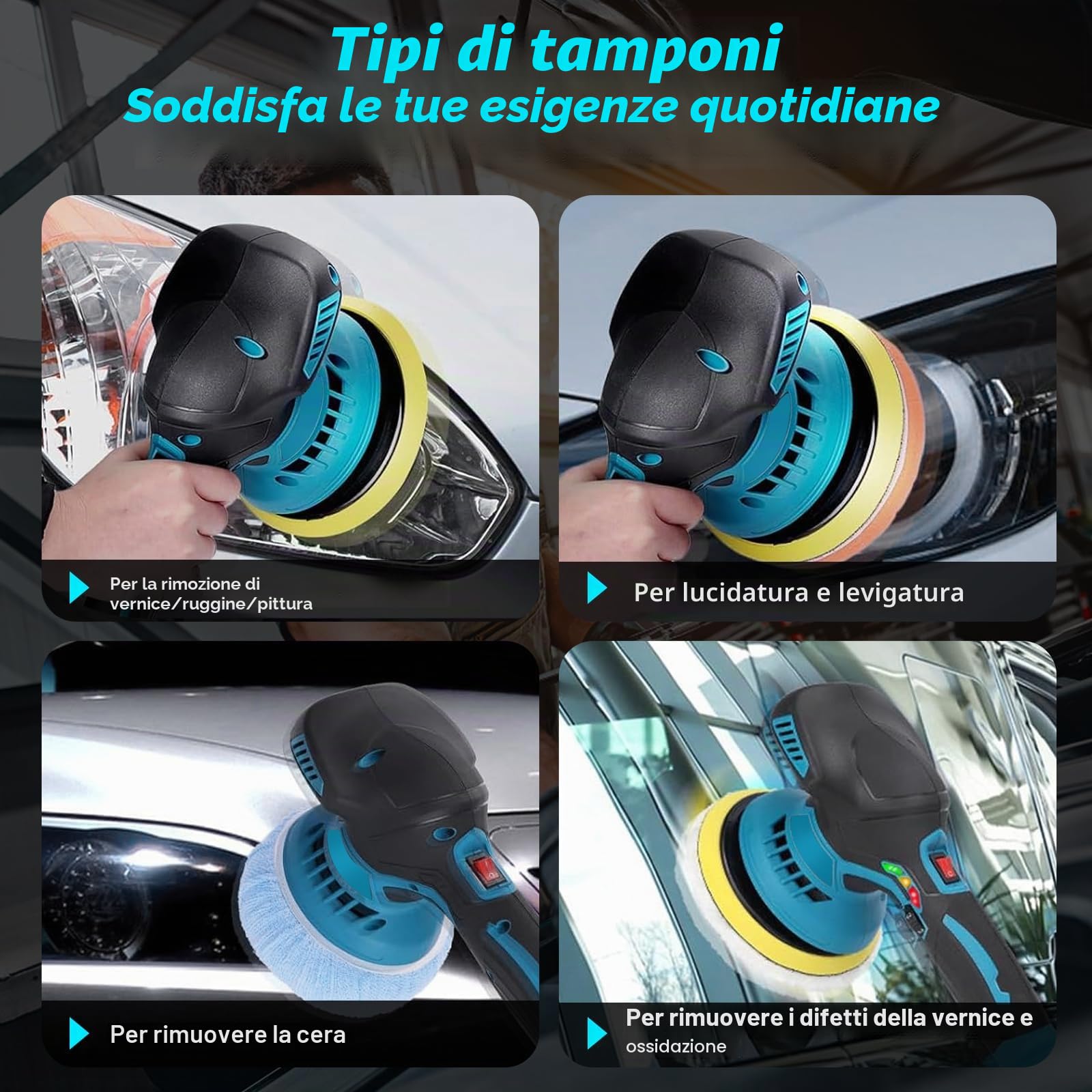 Lucidatrice Senza Fili, Lucidatrice per Auto da 6 Pollici, con 2 Batterie da 21 V, 1500 Mah e 13 Pezzi, 6 Velocità Variabile 5500 Rpm, Kit Lucidatura Orbitale per Lucidatura Ceratura Levigatura