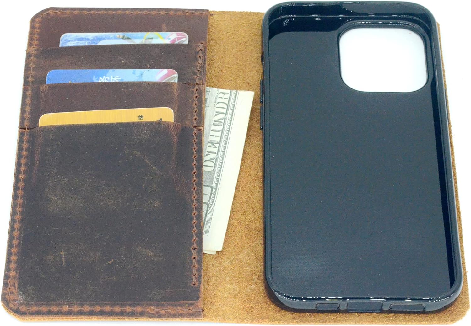 Compatible with iPhone 13 Mini 5.4 inches 5G Genuine Leather Wallet Case Brown