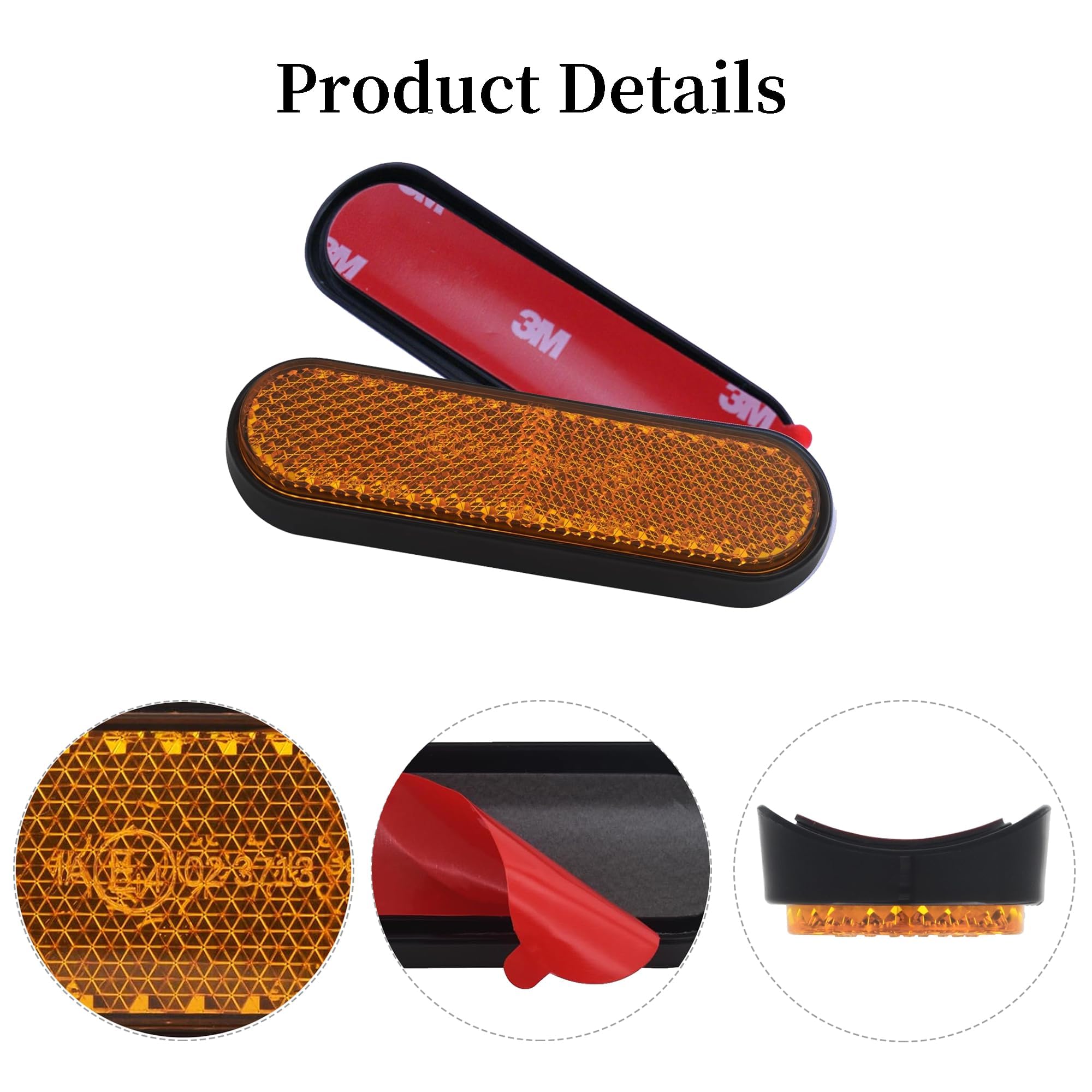 Confezione da 4 Pezzi Catarifrangente per Moto e Bicicletta - 100 x 24 x 8 mm, E4, Forcella Giallo Rettangolare, Autoadesivo, Posteriore Cat's Eye