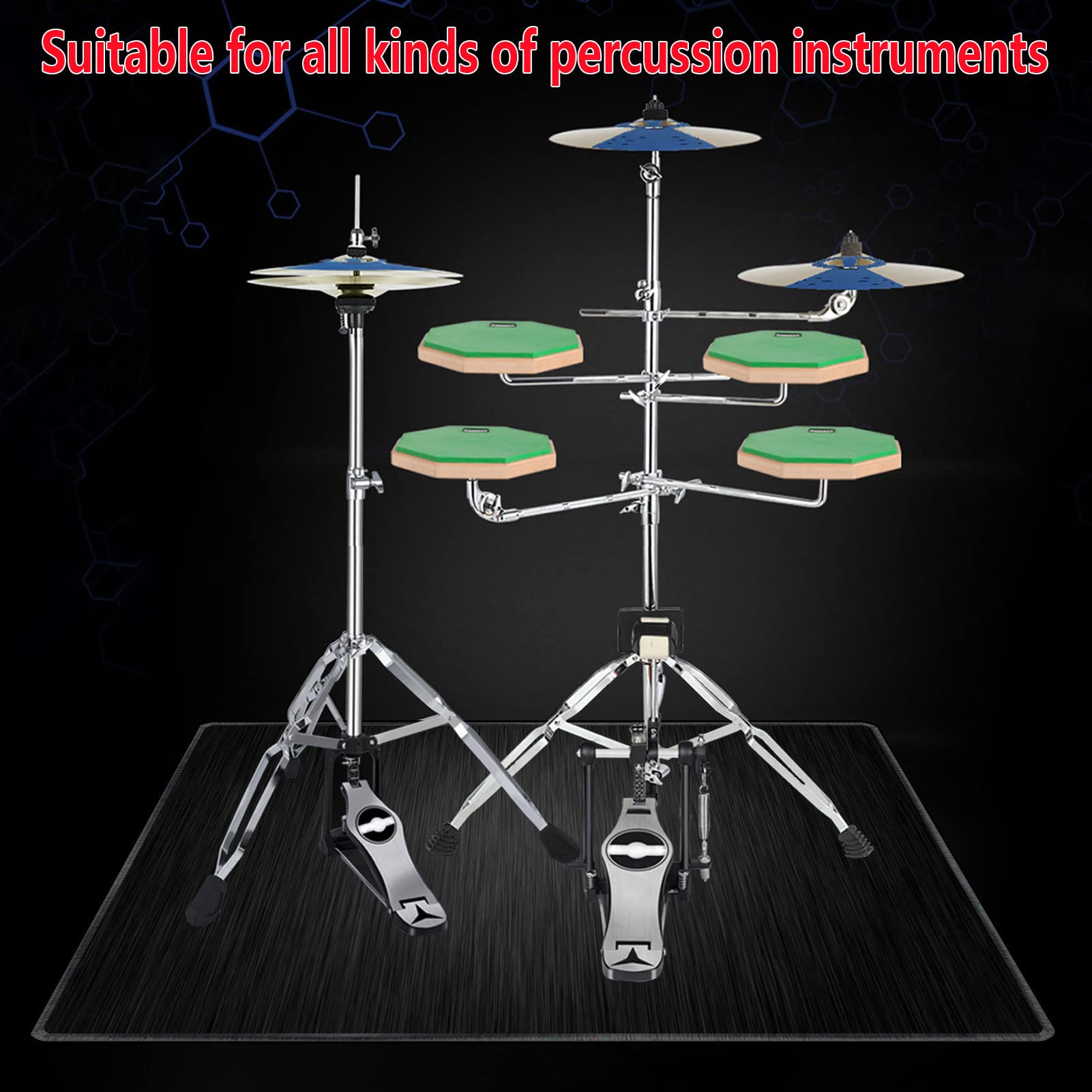 Tappeto per Batteria Tappetino per Batteria Tappetino Insonorizzato Tappeto Drum Carpet per Batterie Acustica elettroniche Rullante Snare Drum Grancassa Tappeto Antiscivolo (140CM × 120CM)