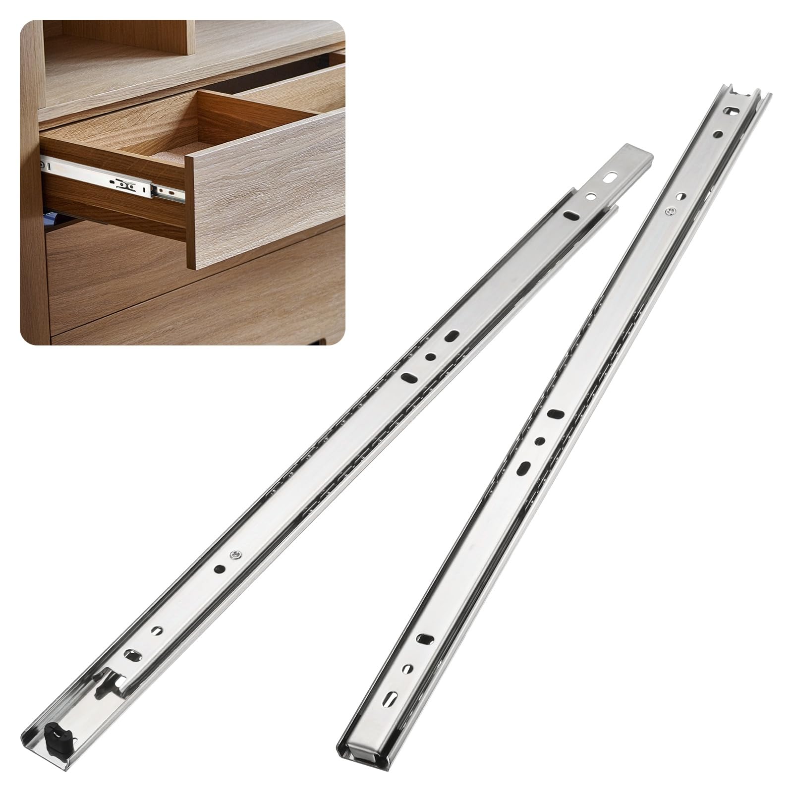 M METERXITY 1-Pair Soft Close Drawer Slides 15.7in/400mm 2 Fold, Silver