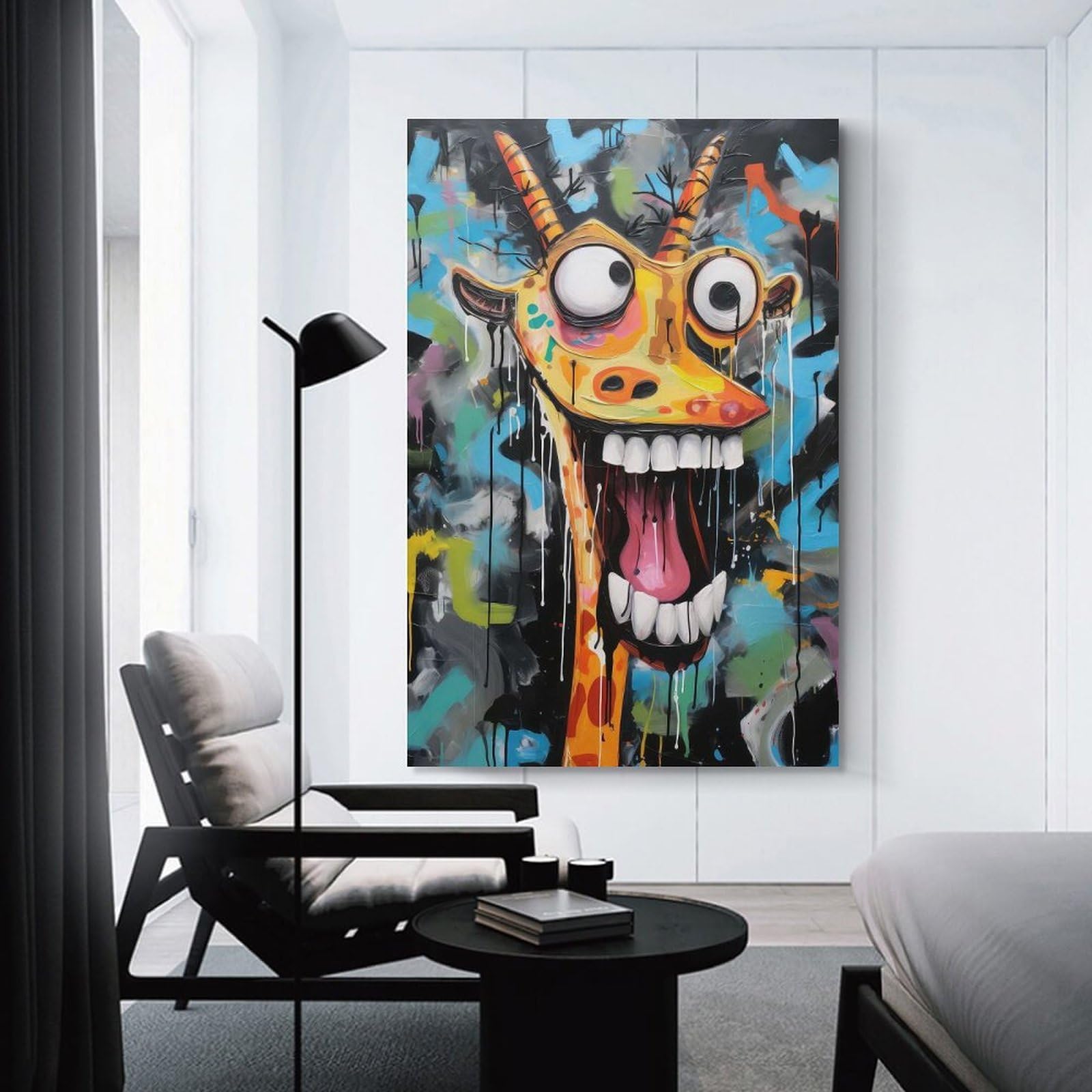 Junmoney Graffiti StreetArt Giraffe Canvas Art Print, 20x30inch(50x75cm), for Bedroom Decor, Cosy Corners Or Studios, A Warm Accent for Relaxed Interiors