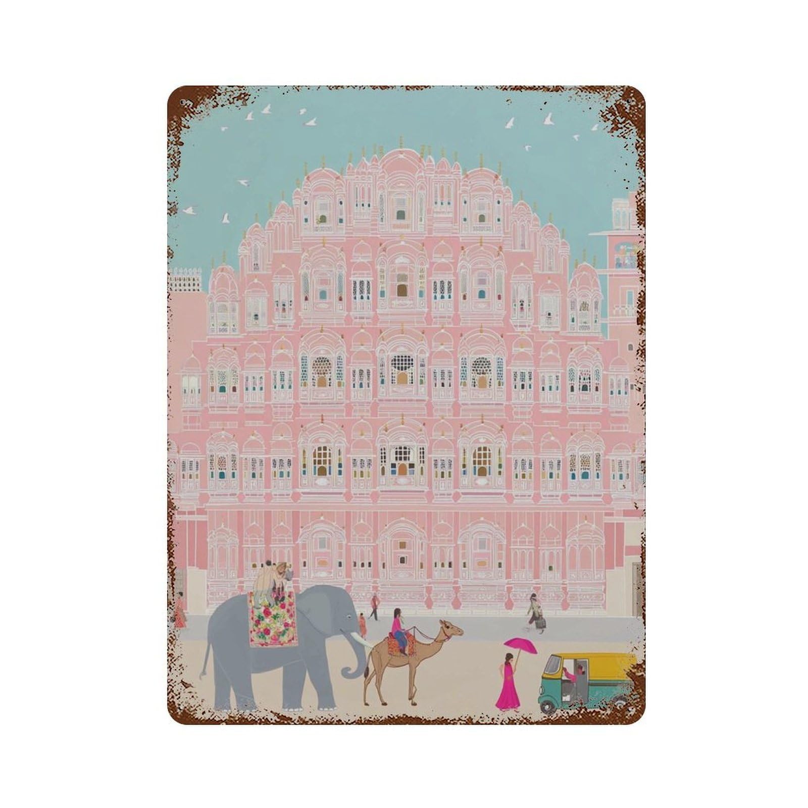 xiaoxiaoshen Jaipur Palace India Travel Hawa Mahal Architecture Colorful Cityscape Exotic Cul Wall Decor Art Metal Tin Poster Modern Home Decor Art Home Bar Shop Decorations Vintage Sign 40x30cm