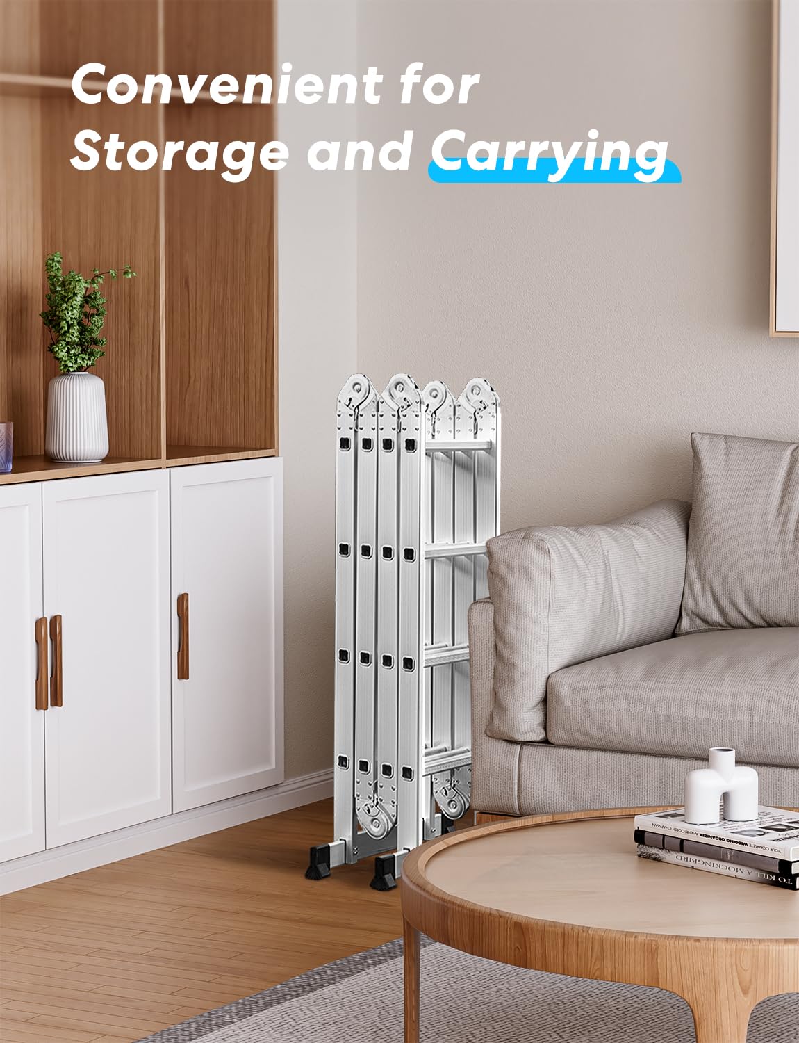 Miscoos Escalera Multifunción de Aluminio 6-en-1, Escalera Articulada Plegable 4x3 con 12 Peldaños, Antideslizante, Robusta, de Trabajo, 3.6 m, Capacidad de 150 kg