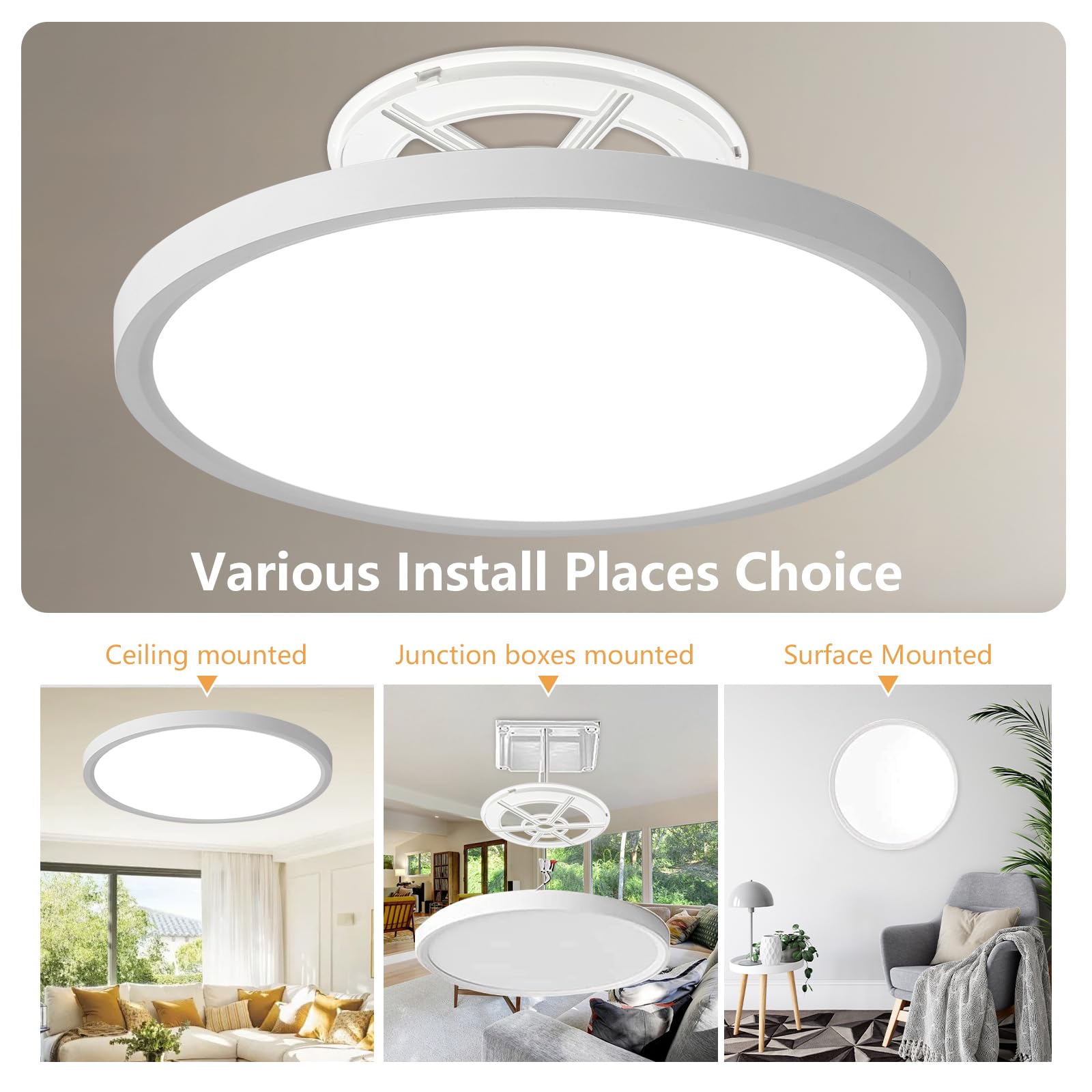 Lámpara de techo LED empotrada de 20 pulgadas, 40 W, 4350 lm, 3000 K/4000 K/6000 K CCT seleccionable, luz de panel plano redondo superdelgado para sala de estar, dormitorio, cocina
