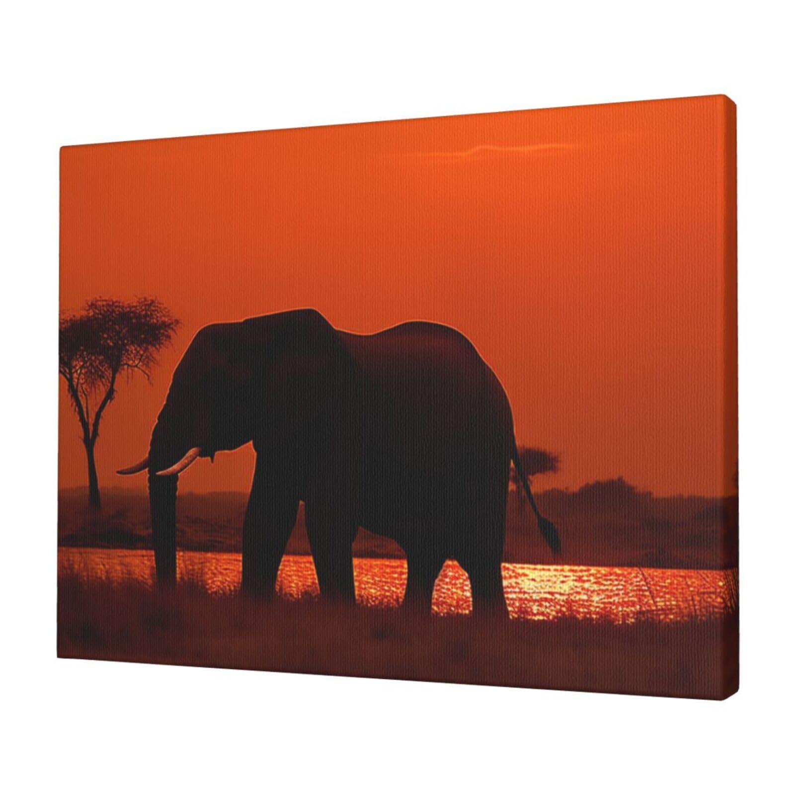 FodPand Canvas Wall Art for Living Room Wall Decor 12"x16" Modern Artwork Painting Pictures Hanging Canvas Prints Sunset african elephant Aesthetic Wall Art for Bedroom Bathroom Office Wallart Decor