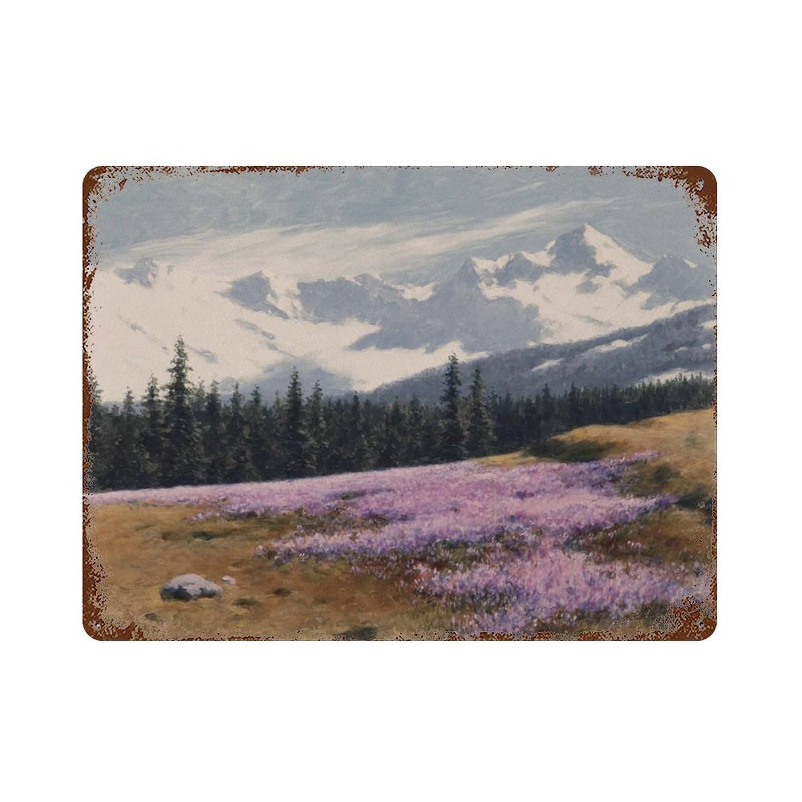 xiaoxiaoshen Vintage Mountain Wildflower Field Cottage Painting Wall Decor Art Metal Tin Poster Modern Home Decor Art Home Bar Shop Decorations Vintage Sign 30x40cm