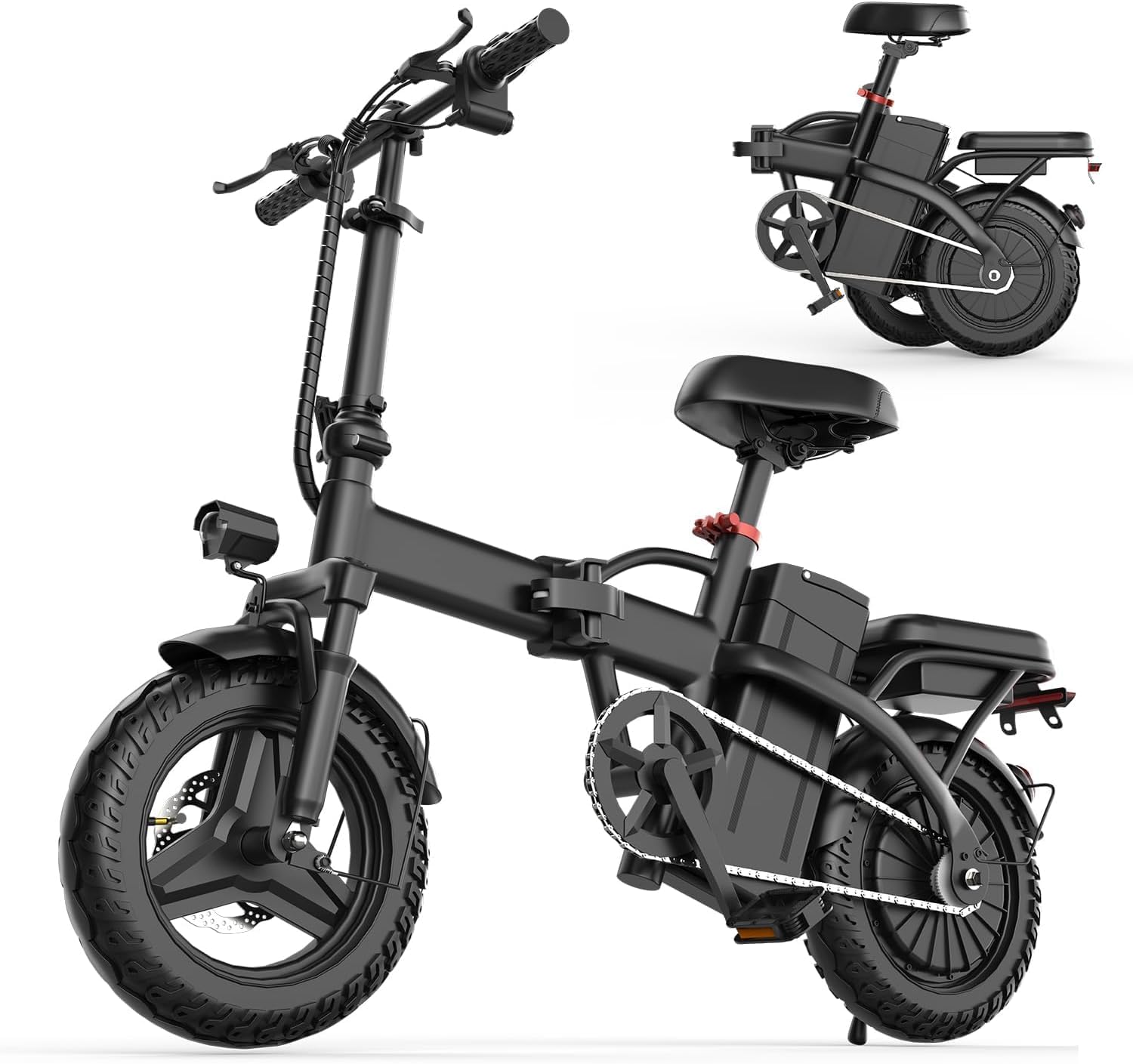 500W Folding Electric Bike, 48V 10/13/15AH Large Removable Battery E-Bike, 22+MPH, 35 Miles Max Range, 14" Fat Tire Electric Bike for Adults, Adult Electric Bicycles for Commute