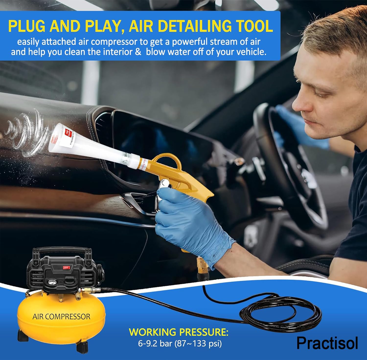 Pistola Aire Comprimido Con Perilla Ajustable - Aluminio, Boquilla Acero, G1/4", Para Limpieza Coche Y Taller